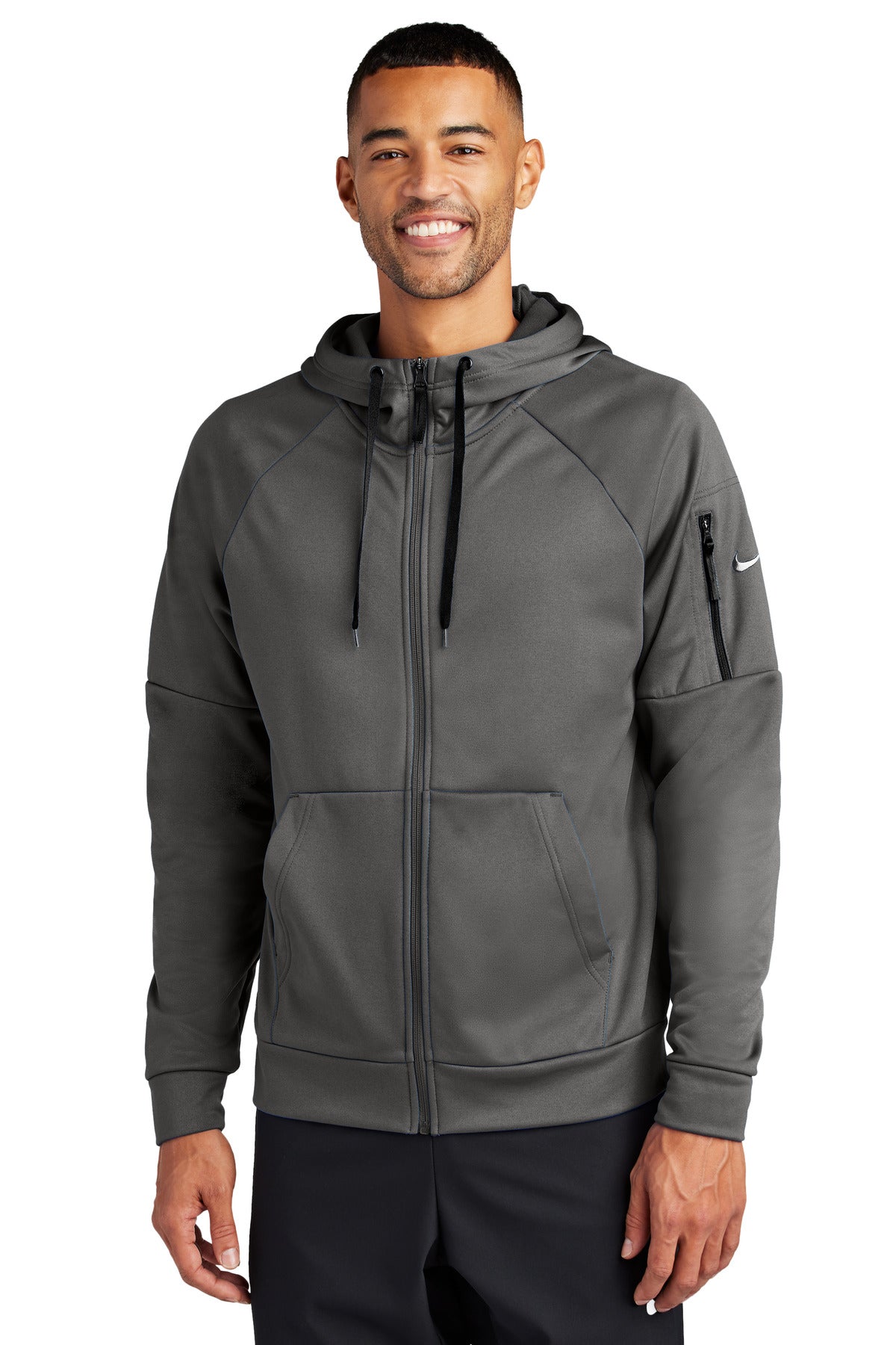 Custom Anthracite Therma-FIT Pocket Full-Zip Fleece Hoodie NKFD9859, personalized by SanCanDo Swag in Argyle, TX