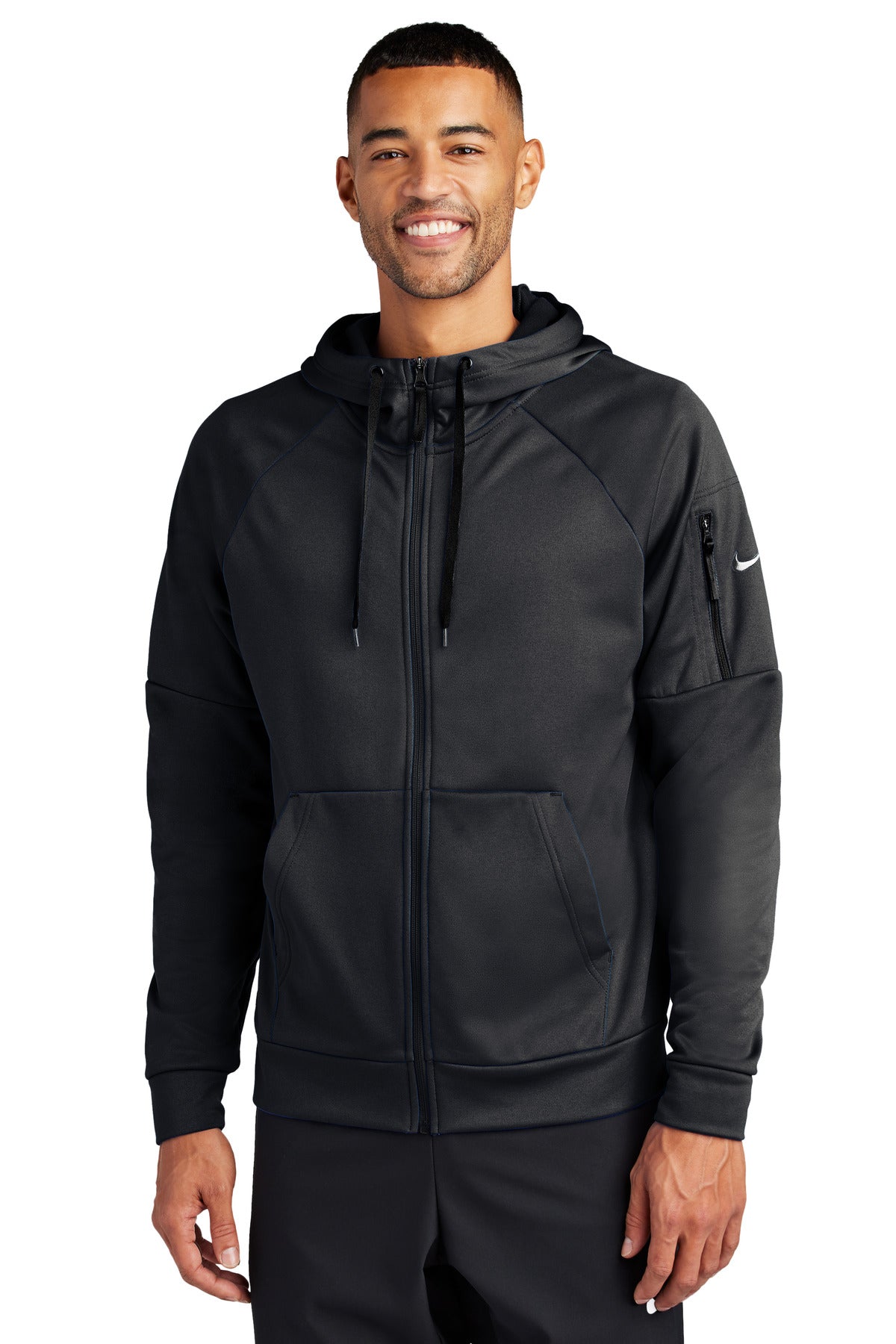 Custom Black Therma-FIT Pocket Full-Zip Fleece Hoodie NKFD9859, personalized by SanCanDo Swag in Argyle, TX