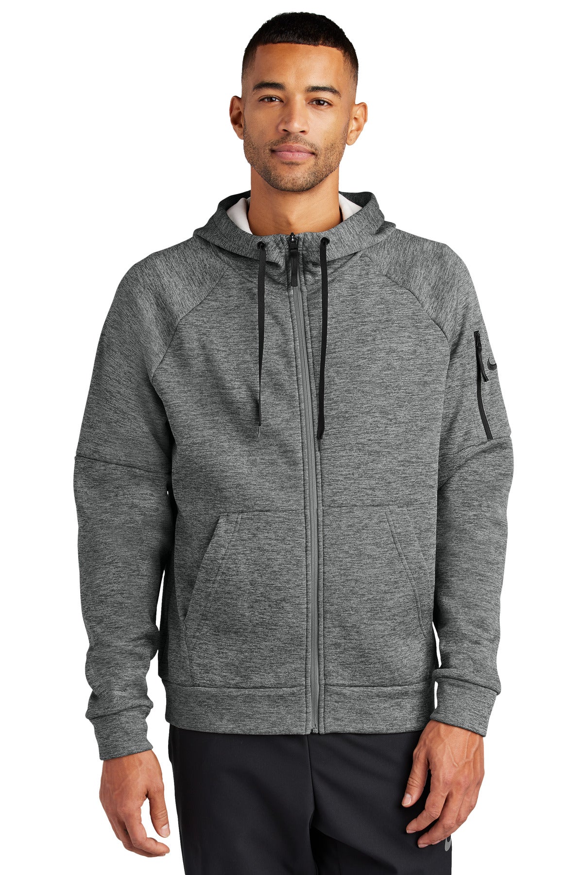Custom Charcoal Heather Therma-FIT Pocket Full-Zip Fleece Hoodie NKFD9859, personalized by SanCanDo Swag in Argyle, TX