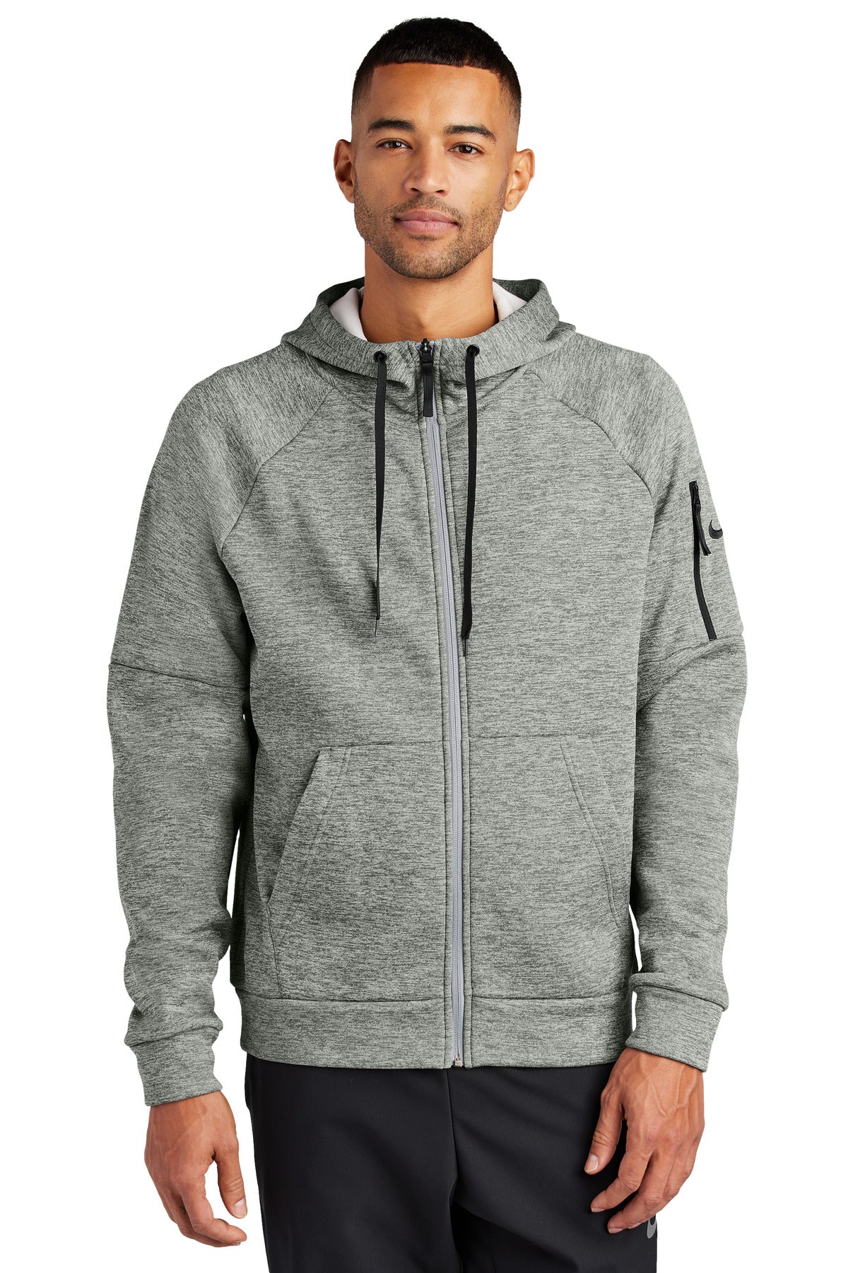 Custom Dark Grey Heather Therma-FIT Pocket Full-Zip Fleece Hoodie NKFD9859, personalized by SanCanDo Swag in Argyle, TX
