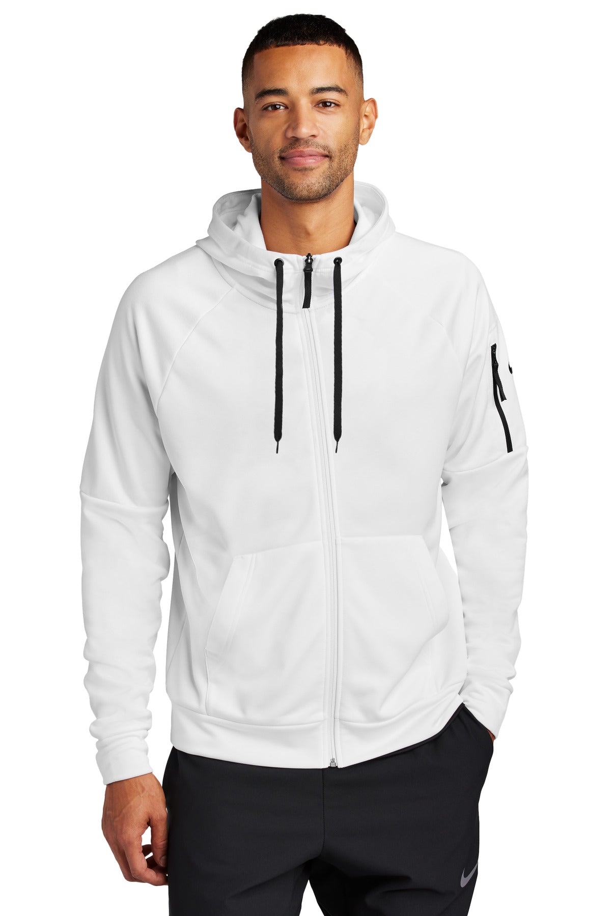 Custom White Therma-FIT Pocket Full-Zip Fleece Hoodie NKFD9859, personalized by SanCanDo Swag in Argyle, TX