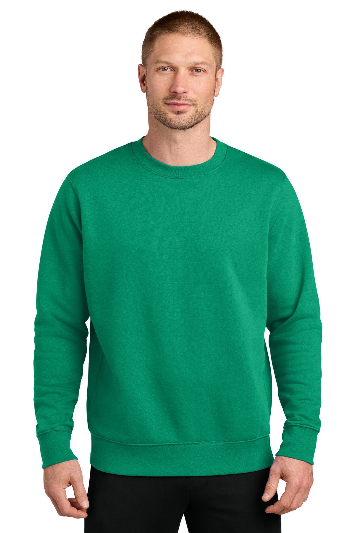 Custom Nike Club Fleece Sleeve Swoosh Crew NKFD9863 in Stadium Green, personalized by SanCanDo Swag in Argyle, TX