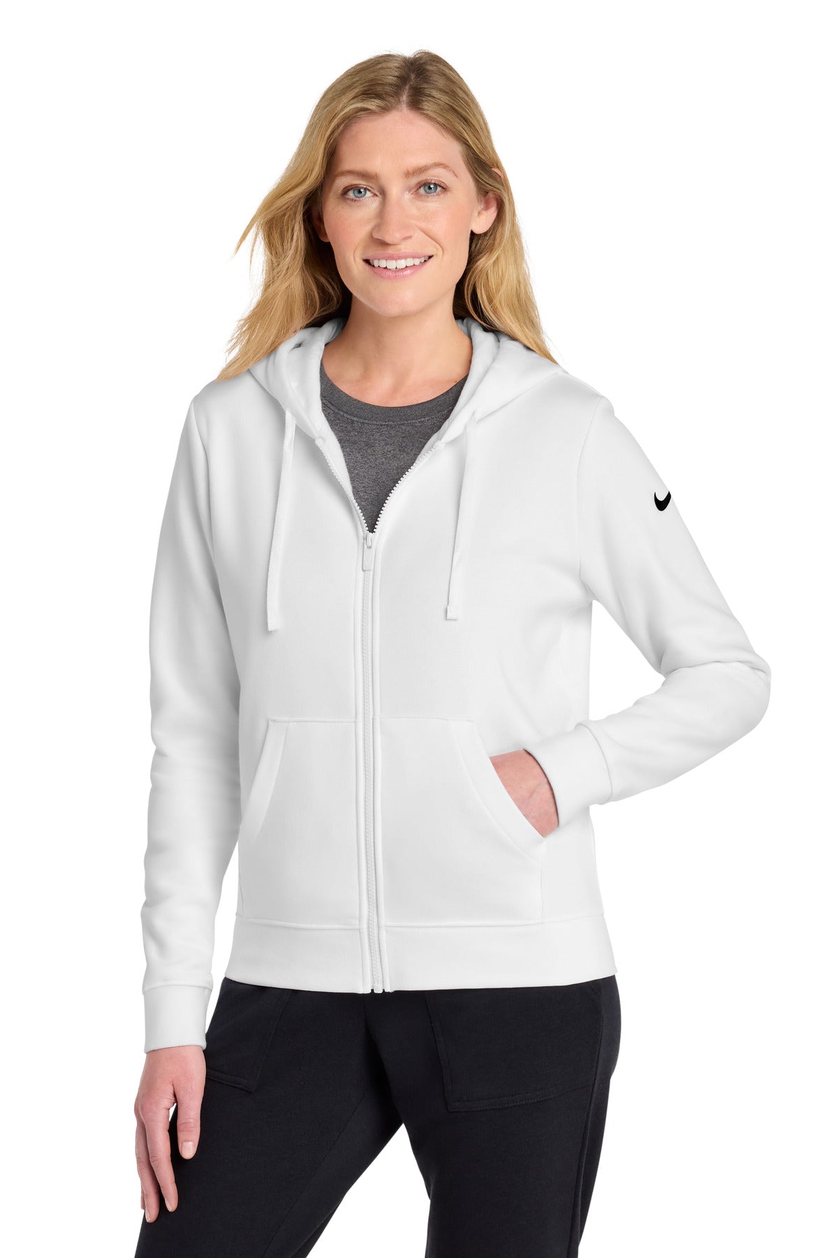 Custom White Club Fleece Sleeve Swoosh Full-Zip Hoodie NKFD9890, personalized by SanCanDo Swag in Argyle, TX