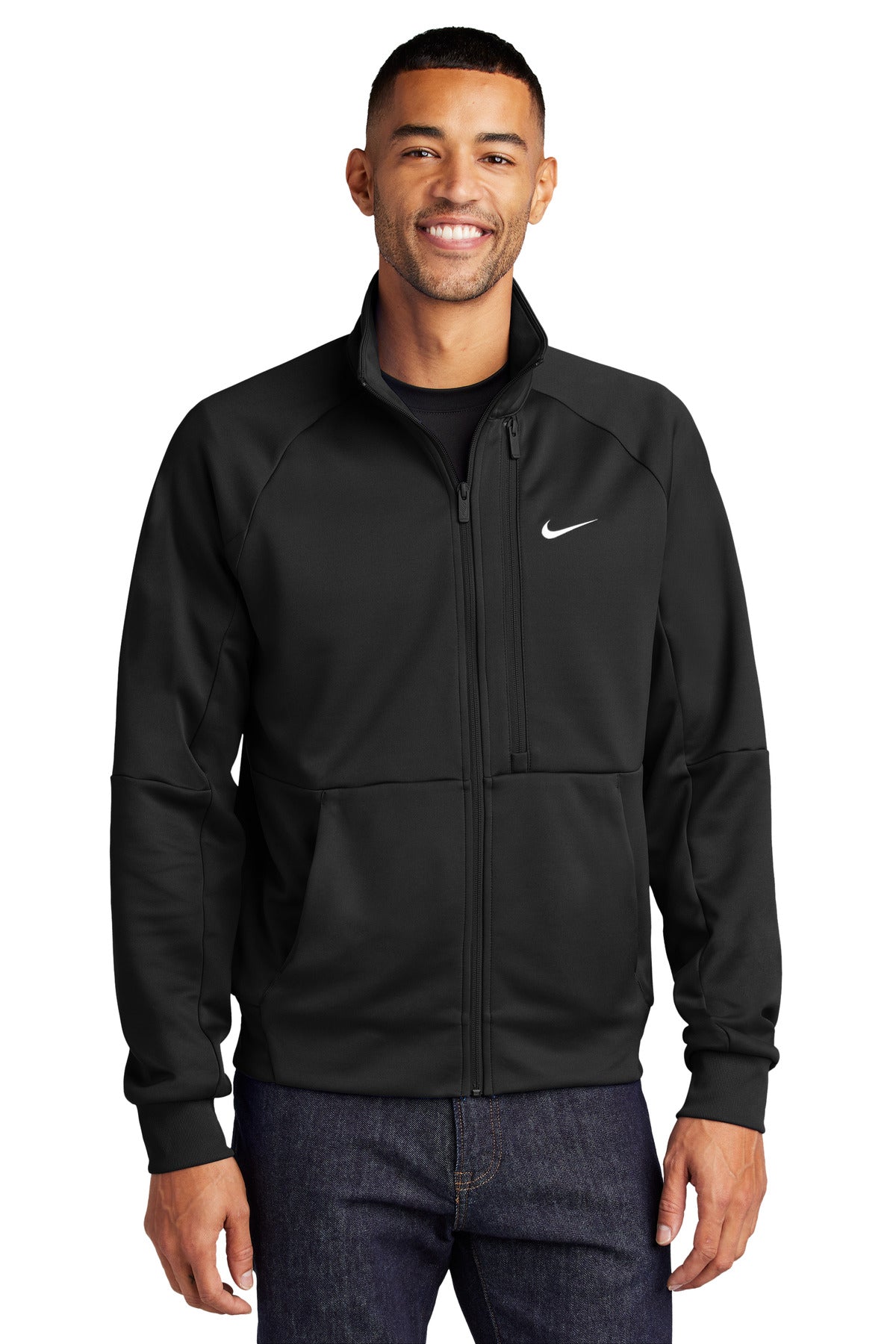 Custom Black Full-Zip Chest Swoosh Jacket NKFD9891, personalized by SanCanDo Swag in Argyle, TX