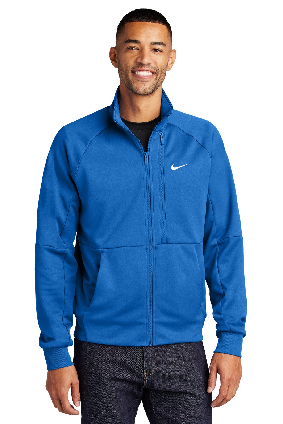 Custom Royal Full-Zip Chest Swoosh Jacket NKFD9891, personalized by SanCanDo Swag in Argyle, TX