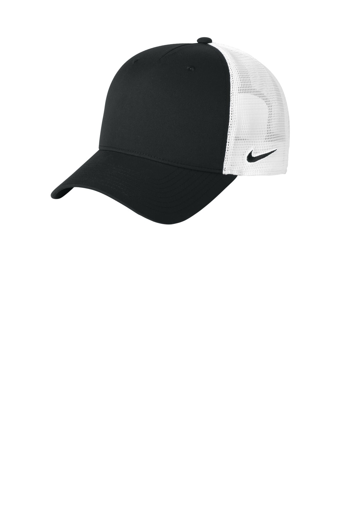 Custom Black/ White Snapback Mesh Trucker Cap NKFN9893, personalized by SanCanDo Swag in Argyle, TX