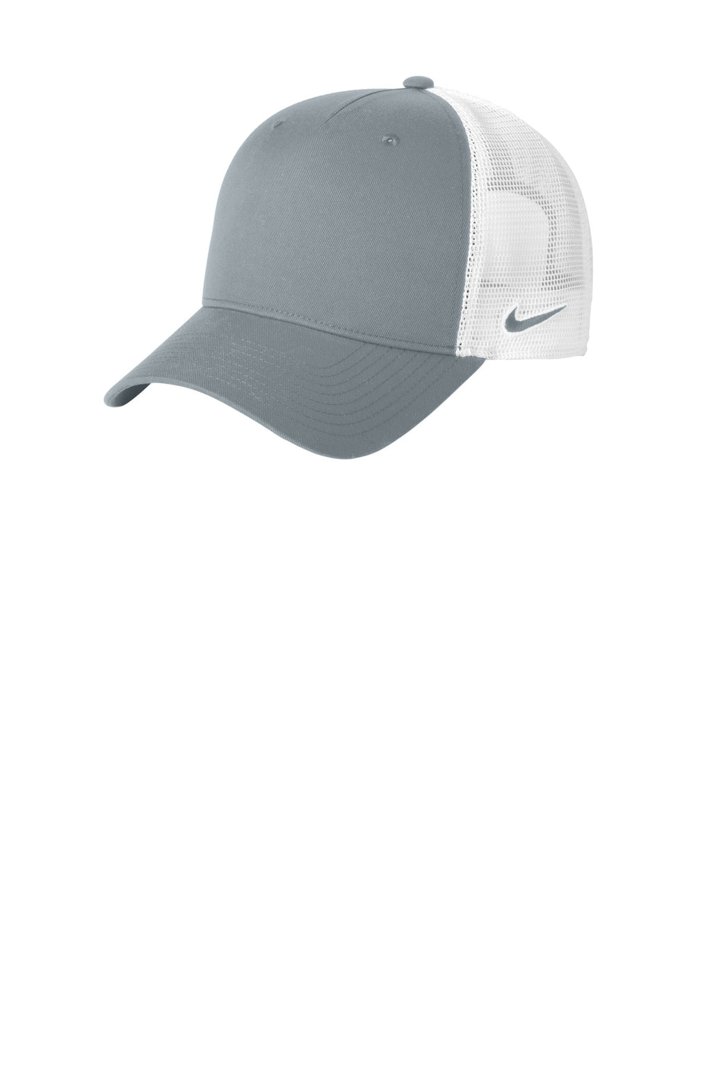 Custom Cool Grey/ White Snapback Mesh Trucker Cap NKFN9893, personalized by SanCanDo Swag in Argyle, TX