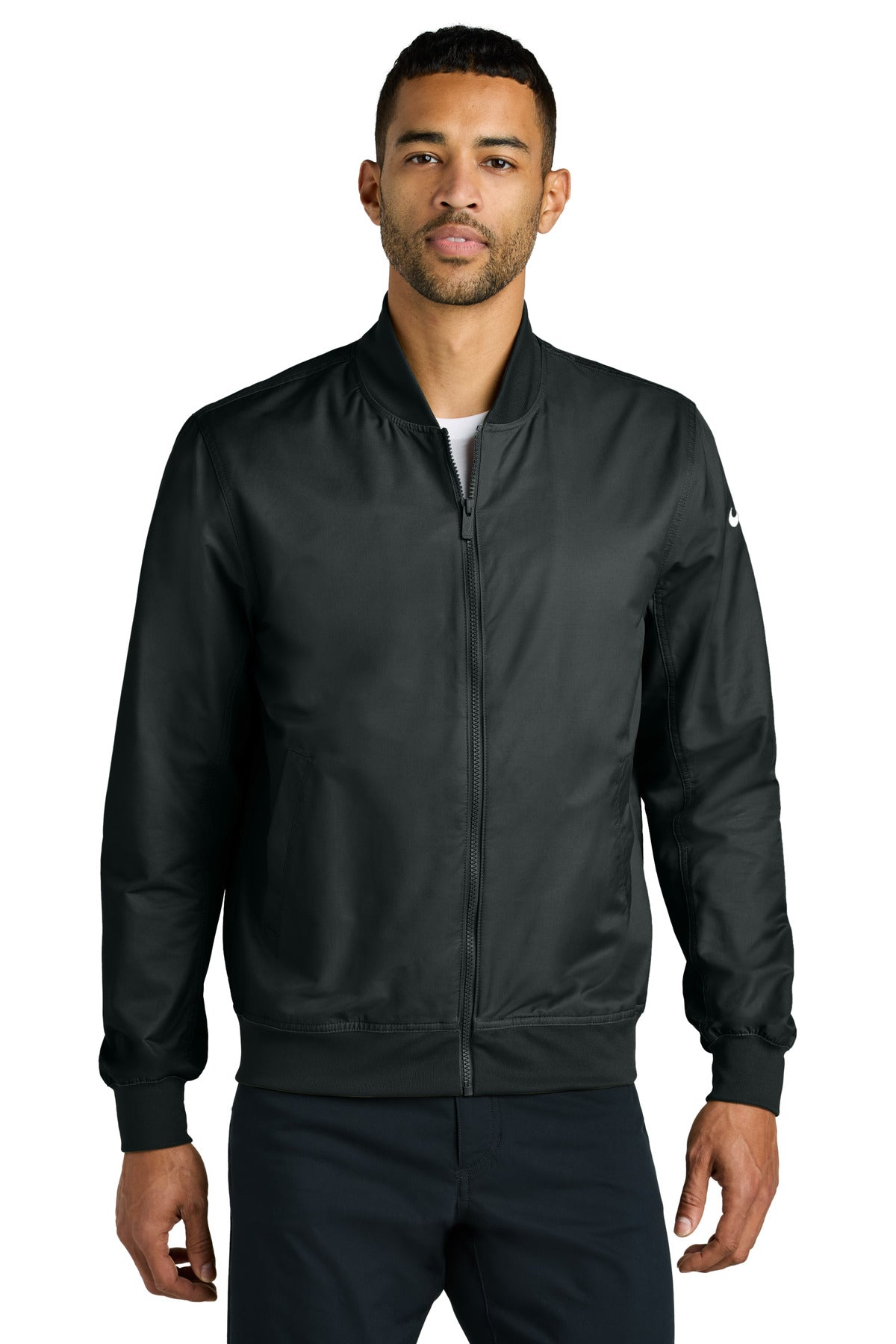 Custom Black Bomber Jacket NKFQ4759, personalized by SanCanDo Swag in Argyle, TX