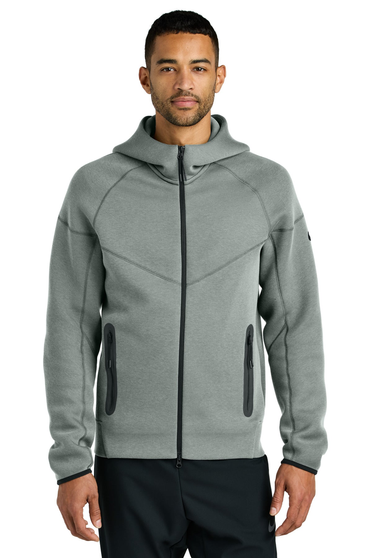 Custom Dark Grey Heather Tech Fleece Full-Zip Hoodie NKFQ4762, personalized by SanCanDo Swag in Argyle, TX
