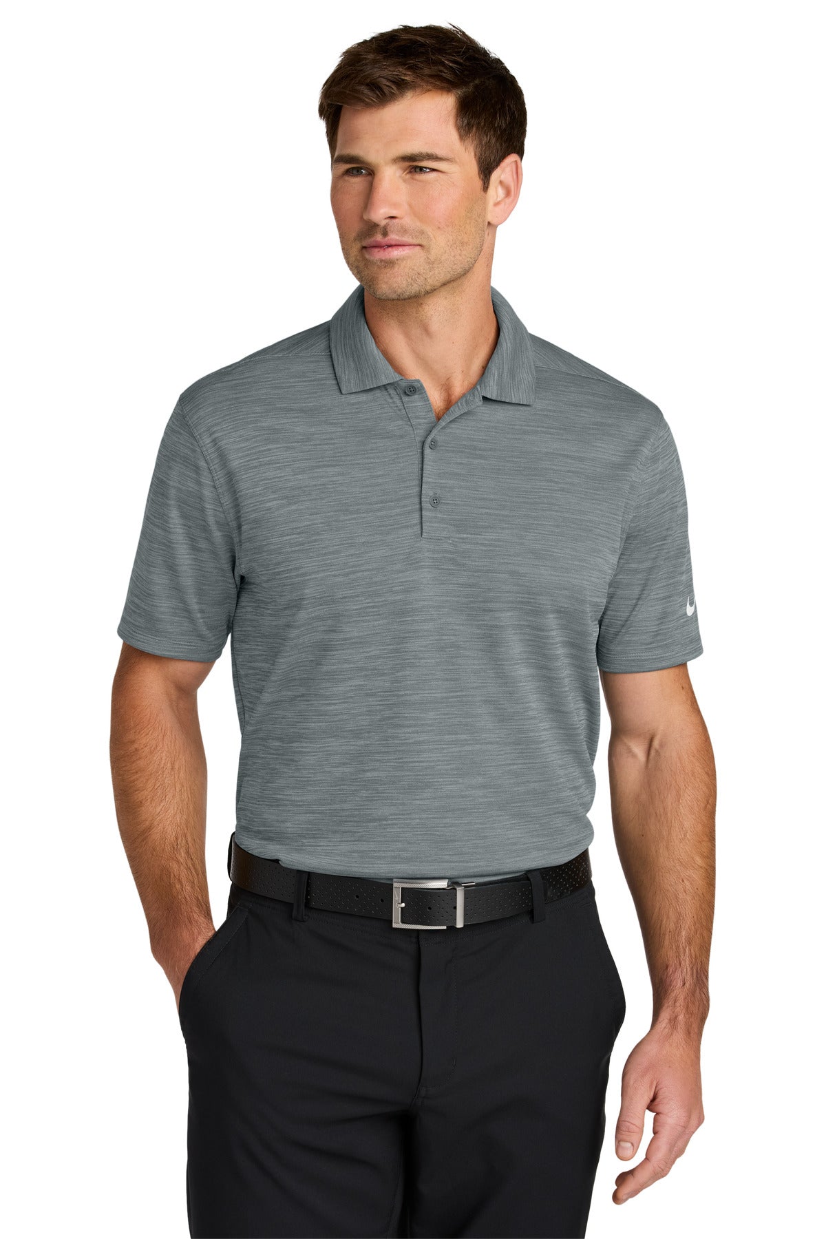 Custom Cool Grey Dri-FIT Striated Polo NKFQ4792, personalized by SanCanDo Swag in Argyle, TX
