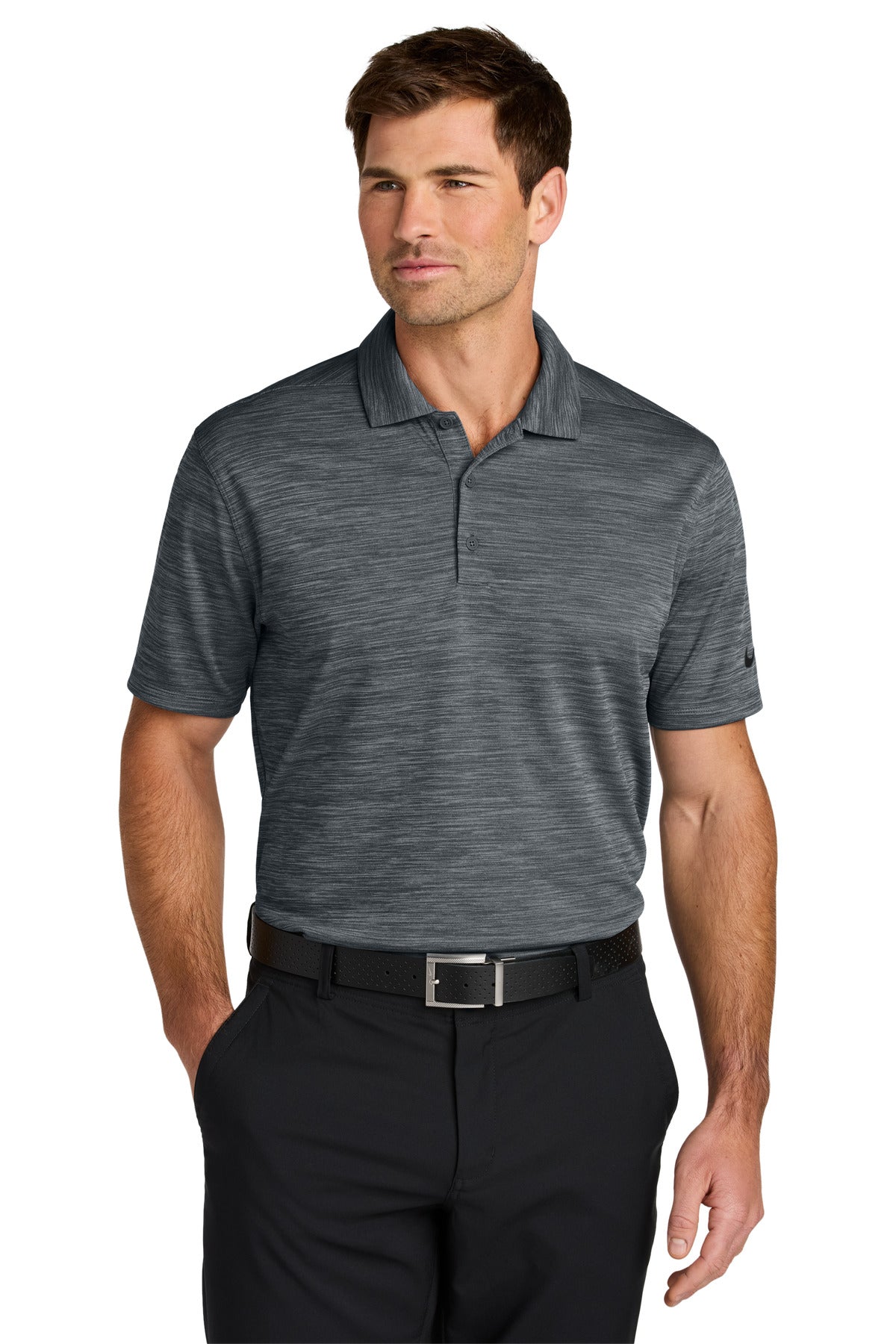 Custom Dark Grey Dri-FIT Striated Polo NKFQ4792, personalized by SanCanDo Swag in Argyle, TX
