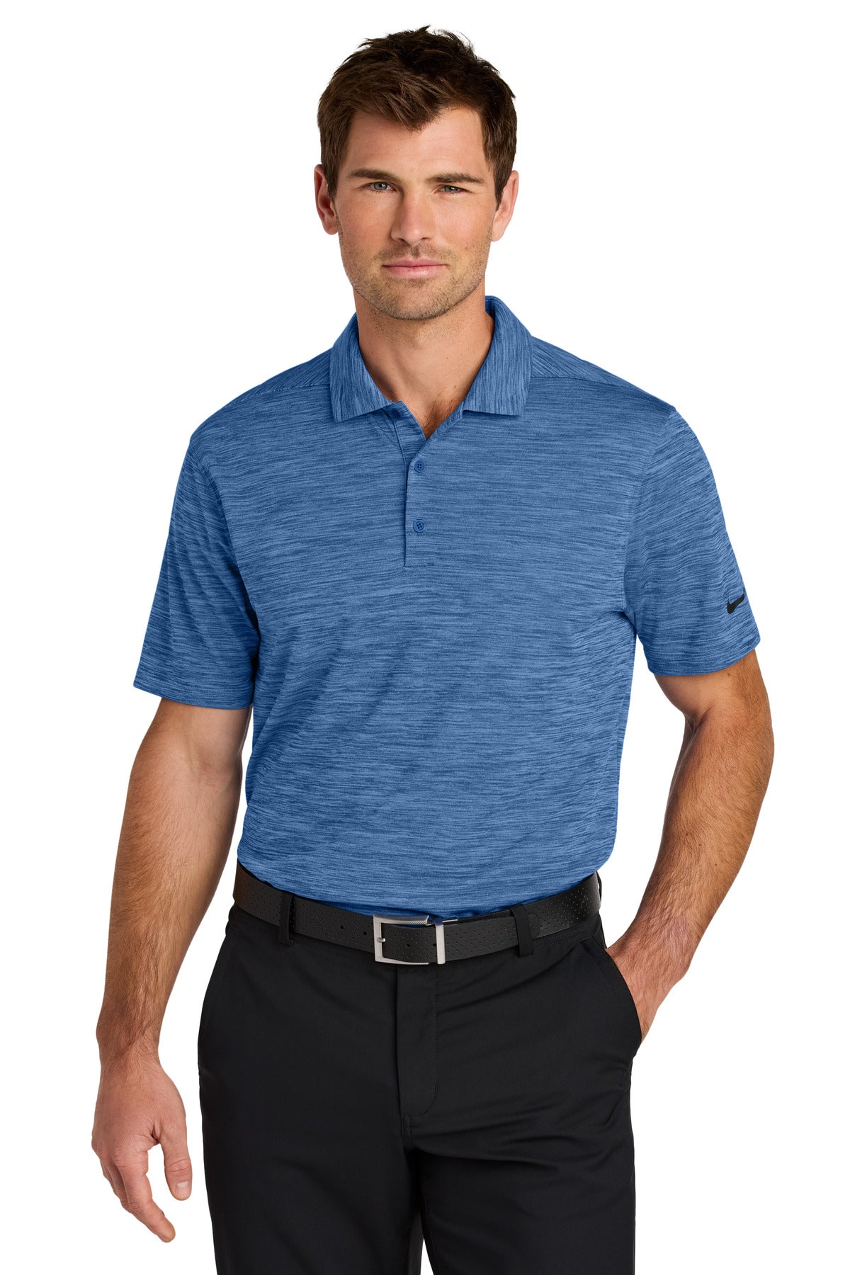 Custom Game Royal Dri-FIT Striated Polo NKFQ4792, personalized by SanCanDo Swag in Argyle, TX