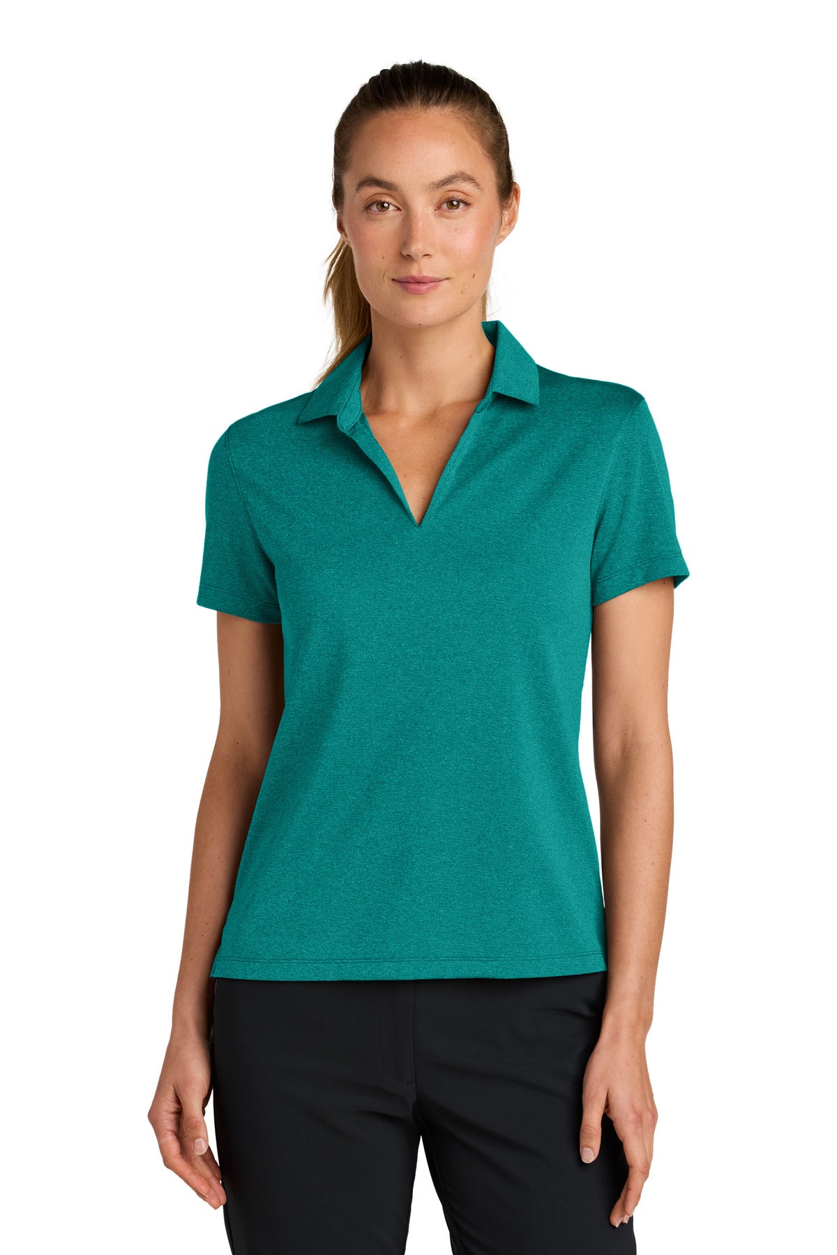 Custom Bright Spruce Heather Women's Dri-FIT Smooth Heather Polo NKFQ4793, personalized by SanCanDo Swag in Argyle, TX