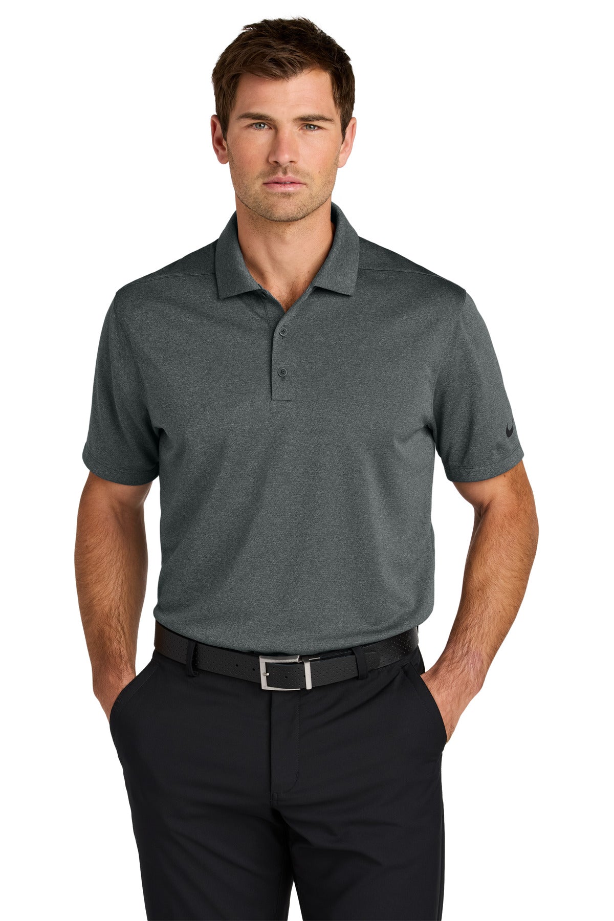 Custom Anthracite Heather Dri-FIT Smooth Heather Polo NKFQ4794, personalized by SanCanDo Swag in Argyle, TX