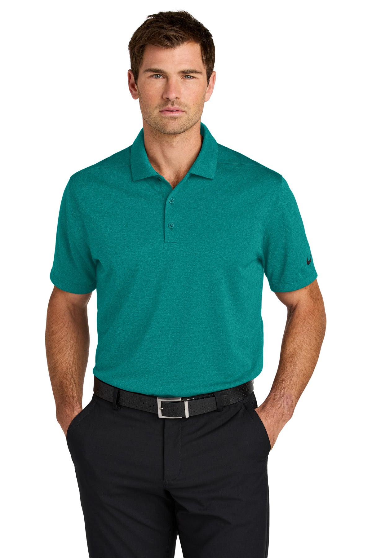 Custom Bright Spruce Heather Dri-FIT Smooth Heather Polo NKFQ4794, personalized by SanCanDo Swag in Argyle, TX