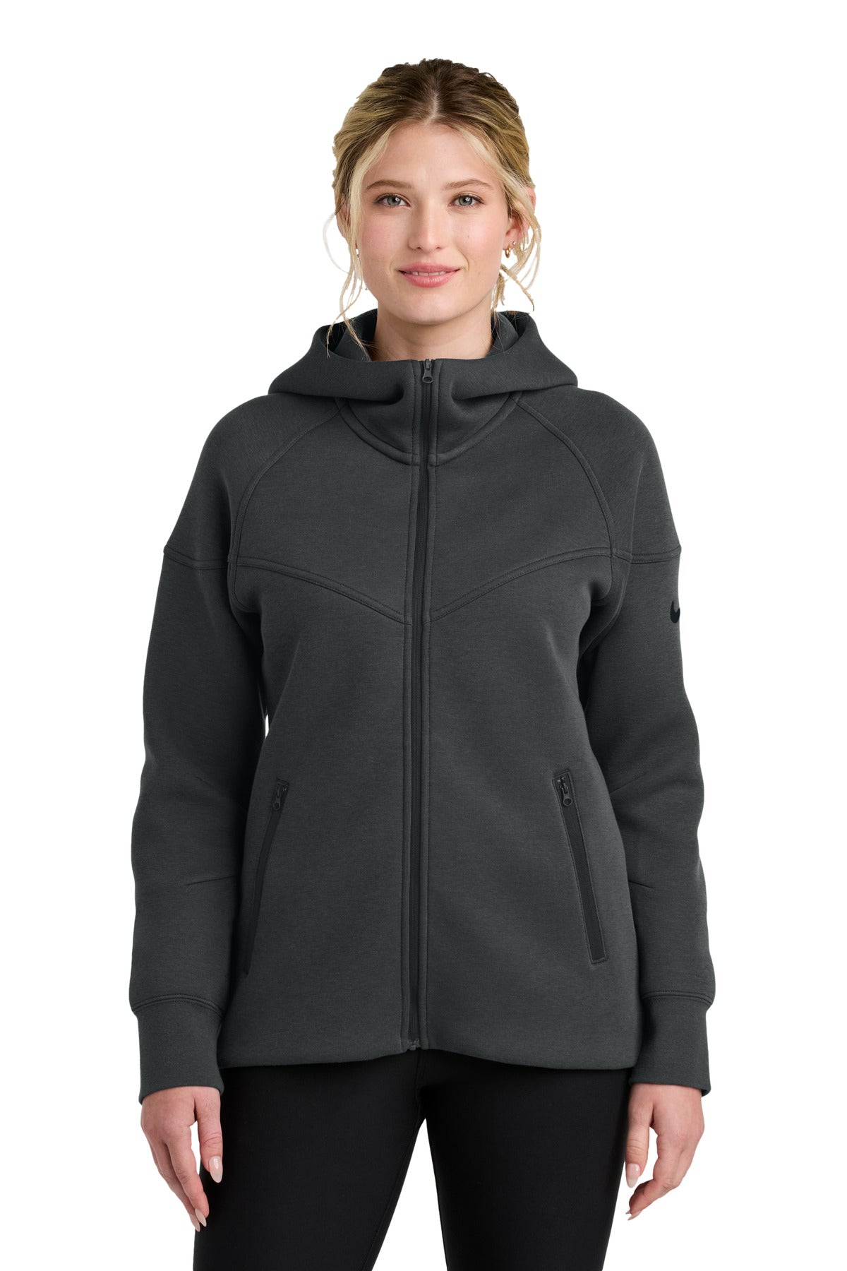 Custom Anthracite Heather Women's Tech Fleece Full-Zip Hoodie NKFQ4798, personalized by SanCanDo Swag in Argyle, TX