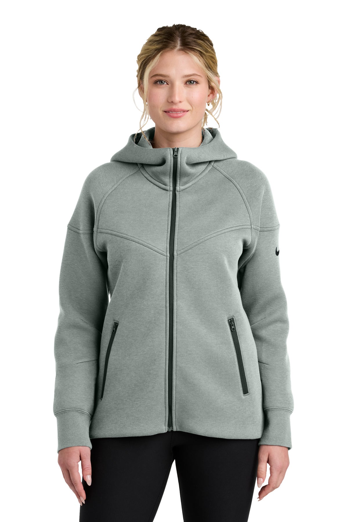 Custom Dark Grey Heather Women's Tech Fleece Full-Zip Hoodie NKFQ4798, personalized by SanCanDo Swag in Argyle, TX