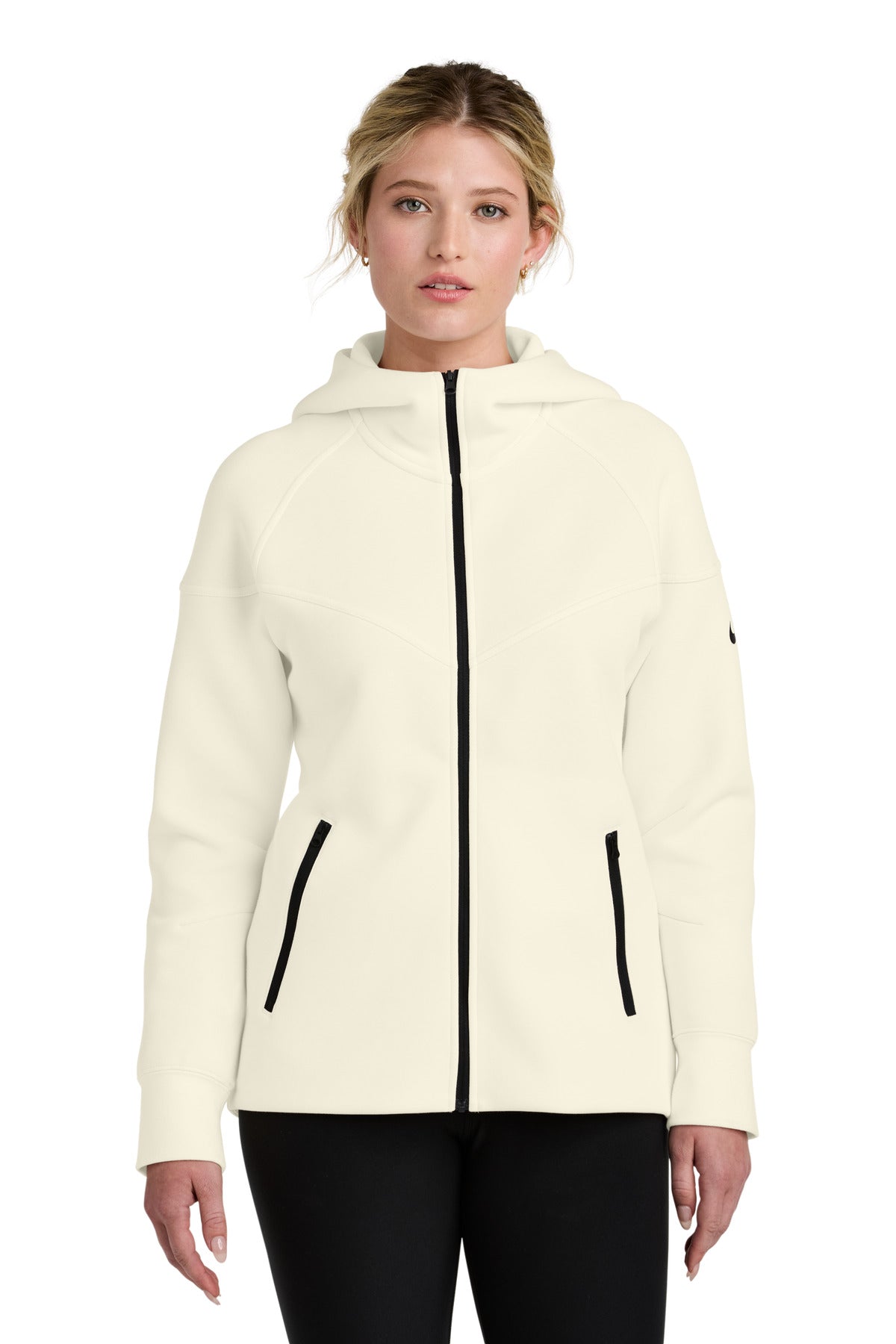 Custom Pale Ivory Women's Tech Fleece Full-Zip Hoodie NKFQ4798, personalized by SanCanDo Swag in Argyle, TX