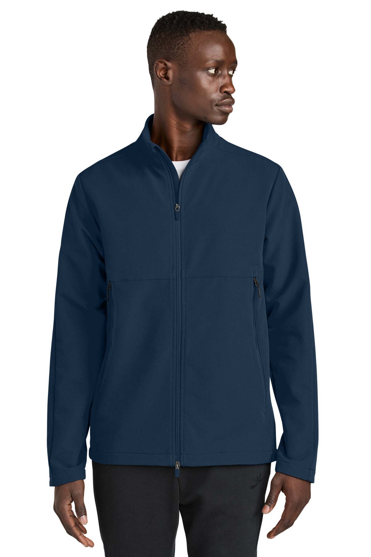 Custom Navy Full-Zip Soft Shell Jacket NKHM7926, personalized by SanCanDo Swag in Argyle, TX