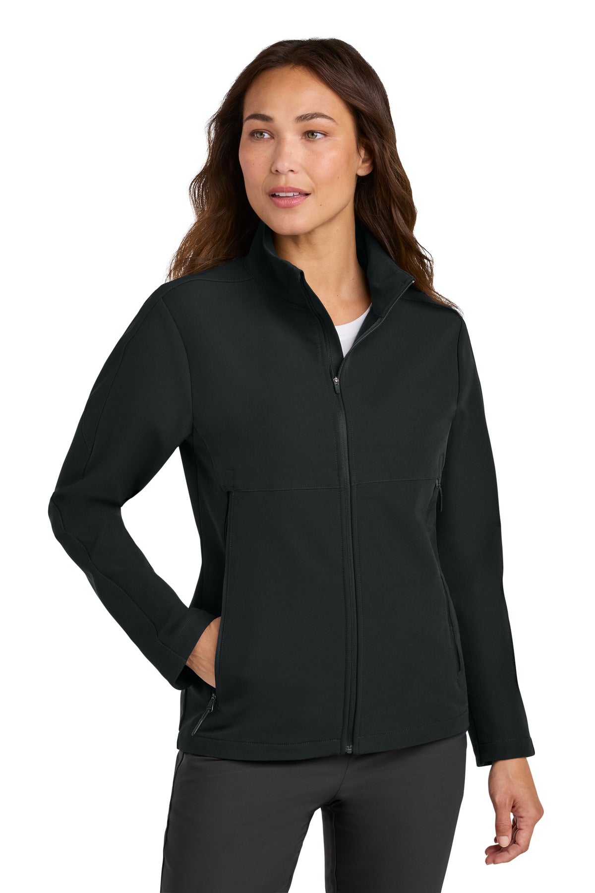Custom Black Women's Full-Zip Soft Shell Jacket NKHM7937, personalized by SanCanDo Swag in Argyle, TX
