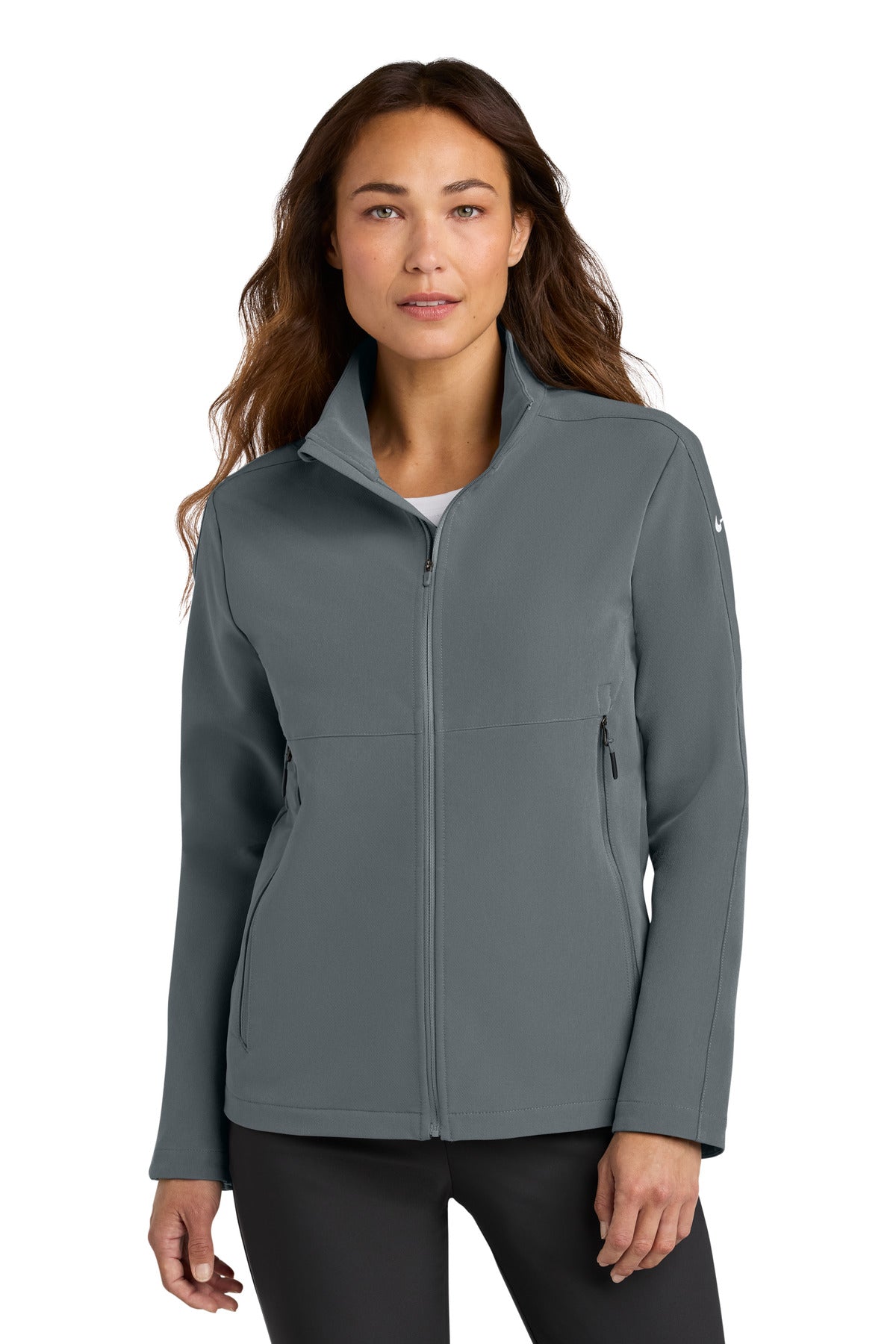 Custom Dark Grey Women's Full-Zip Soft Shell Jacket NKHM7937, personalized by SanCanDo Swag in Argyle, TX