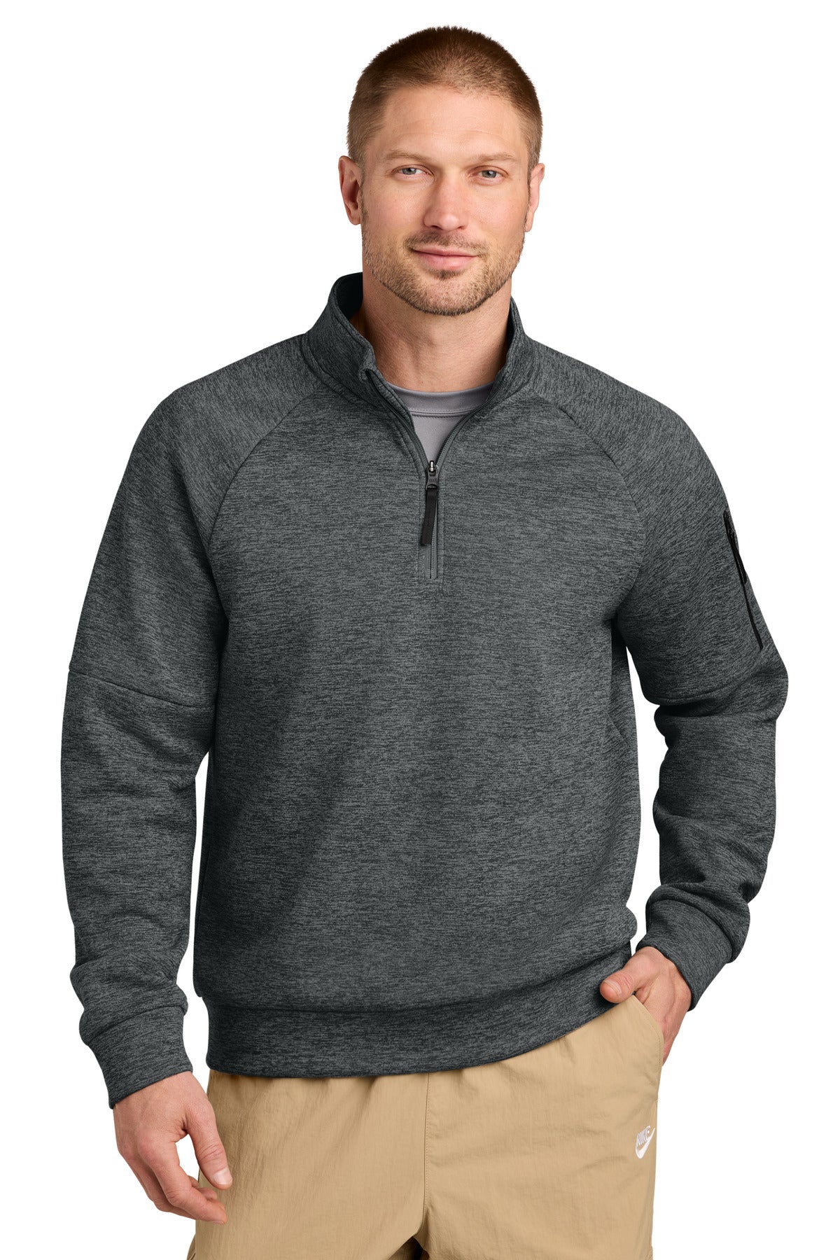 Custom Charcoal Heather Therma-FIT Pocket 1/4-Zip NKIO8125, personalized by SanCanDo Swag in Argyle, TX