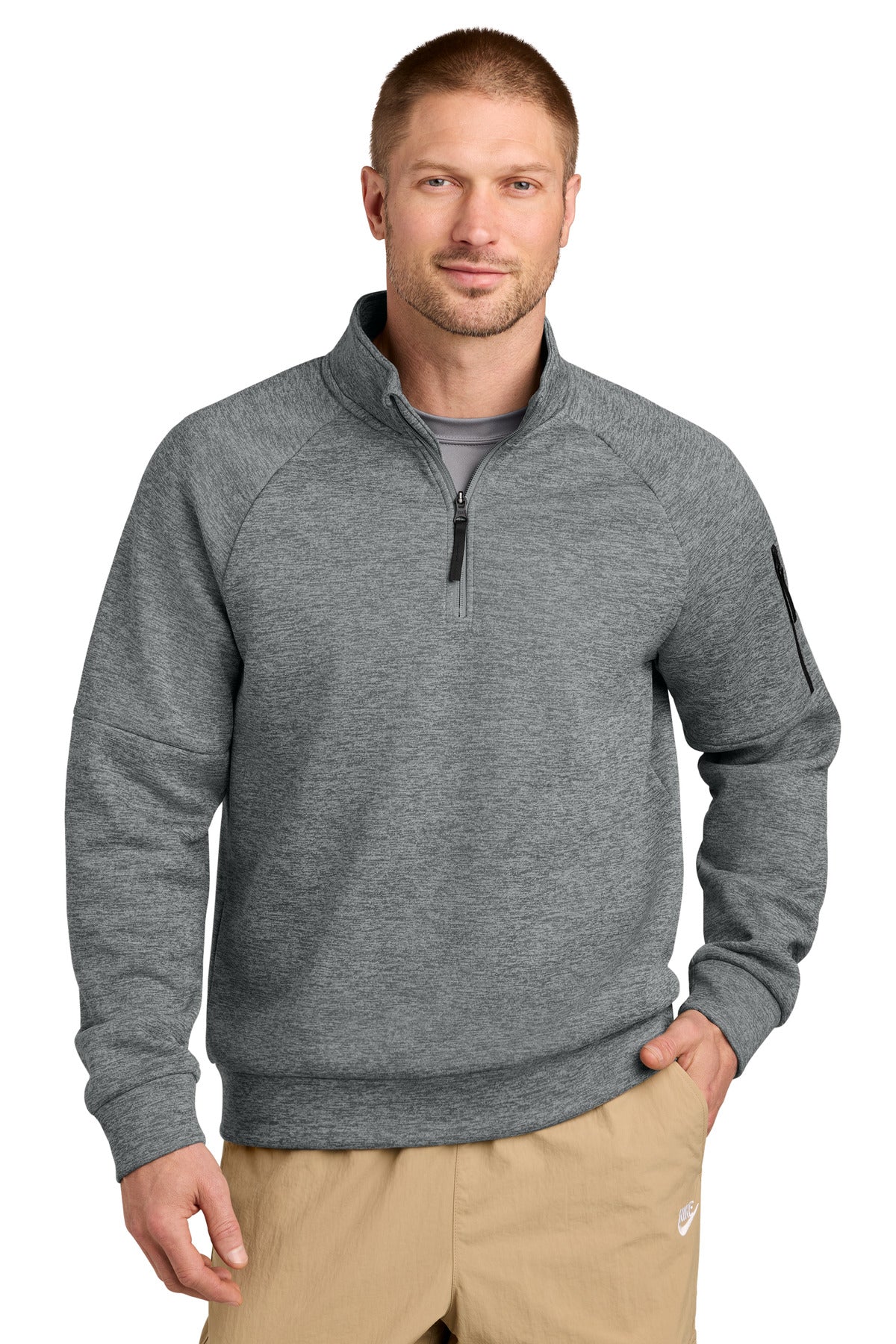 Custom Dark Grey Heather Therma-FIT Pocket 1/4-Zip NKIO8125, personalized by SanCanDo Swag in Argyle, TX