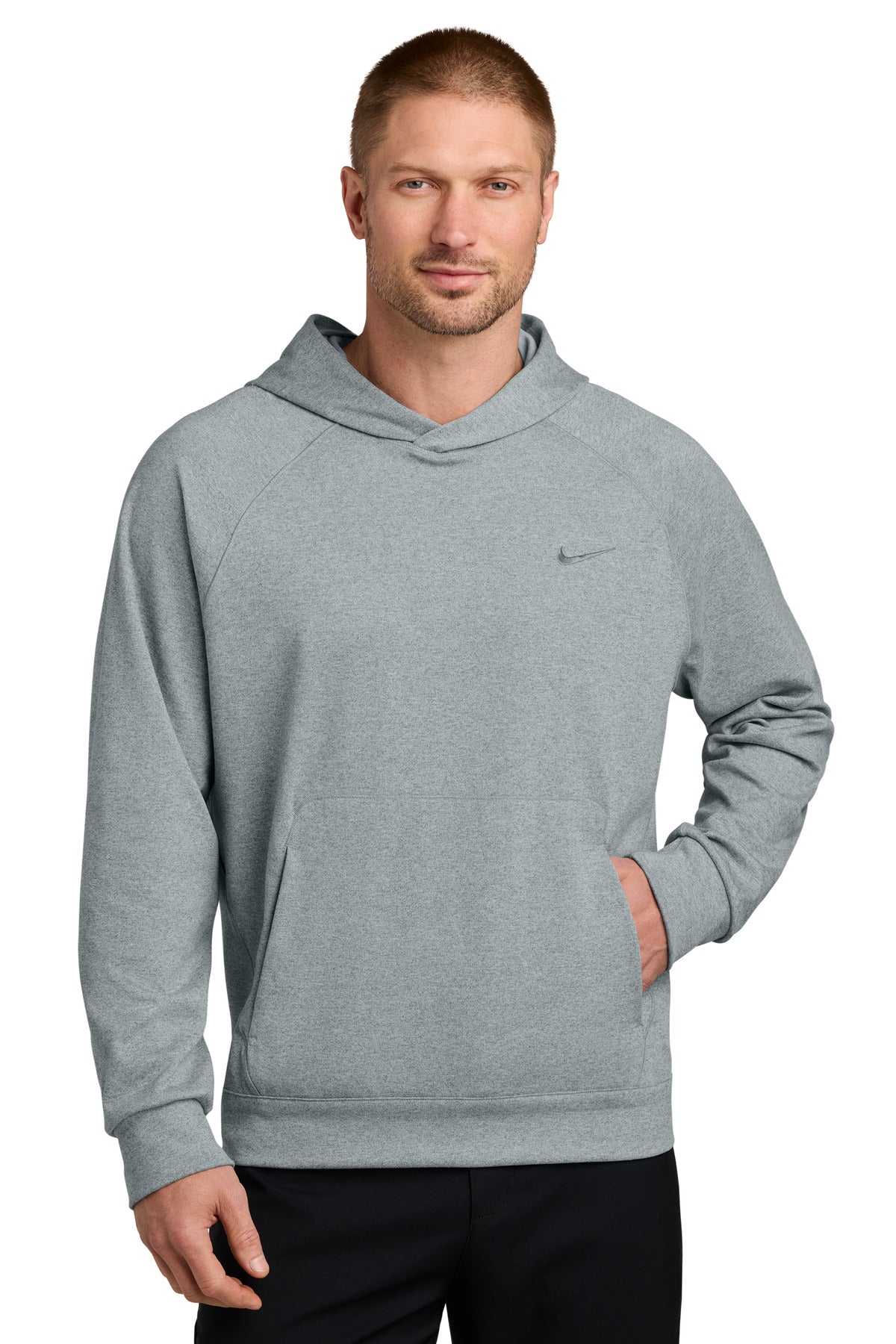 Custom Cool Grey Heather Dri-Fit Primary Hoodie NKIO8126, personalized by SanCanDo Swag in Argyle, TX