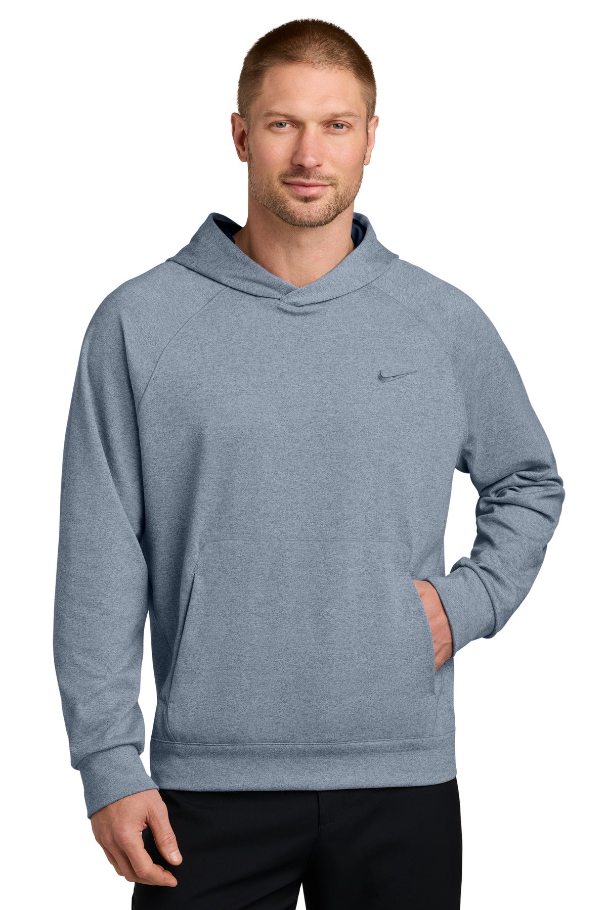 Custom Navy Heather Dri-Fit Primary Hoodie NKIO8126, personalized by SanCanDo Swag in Argyle, TX