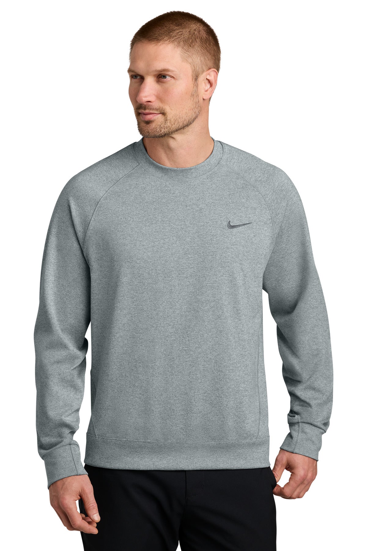 Custom Cool Grey Heather Dri-FIT Primary Crew NKIO8127, personalized by SanCanDo Swag in Argyle, TX
