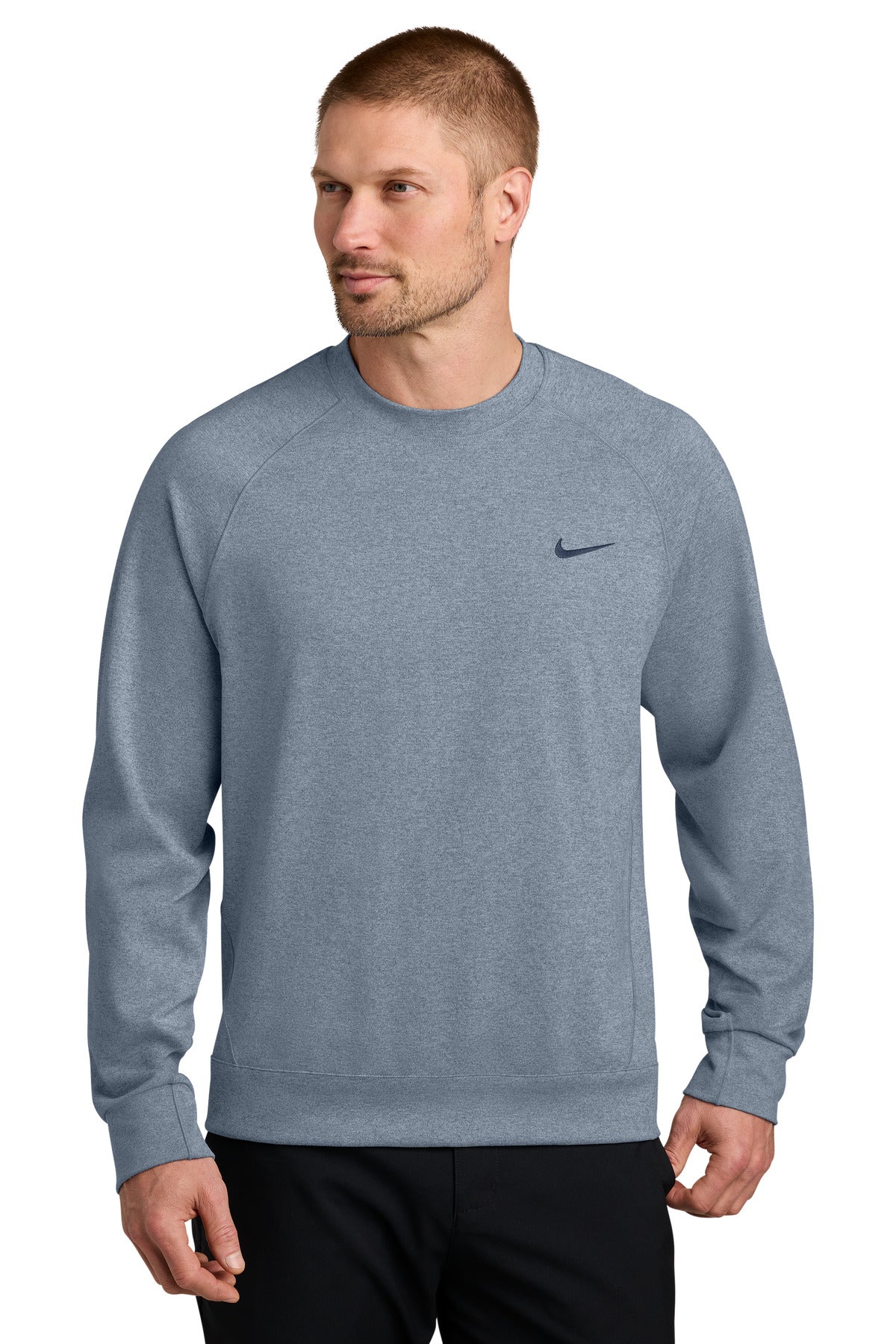 Custom Navy Heather Dri-FIT Primary Crew NKIO8127, personalized by SanCanDo Swag in Argyle, TX