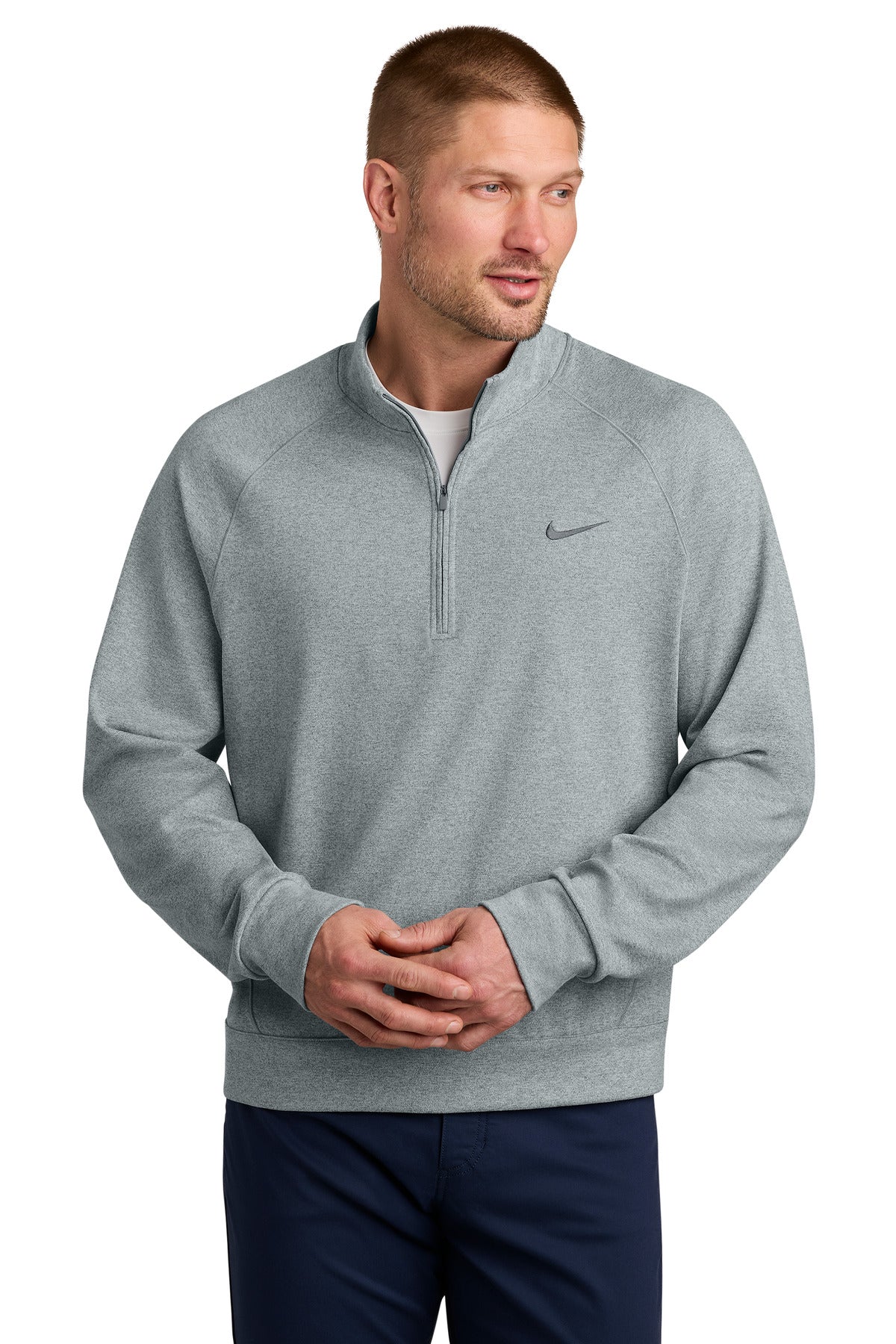 Custom Cool Grey Heather Dri-FIT Primary 1/4-Zip NKIO8128, personalized by SanCanDo Swag in Argyle, TX