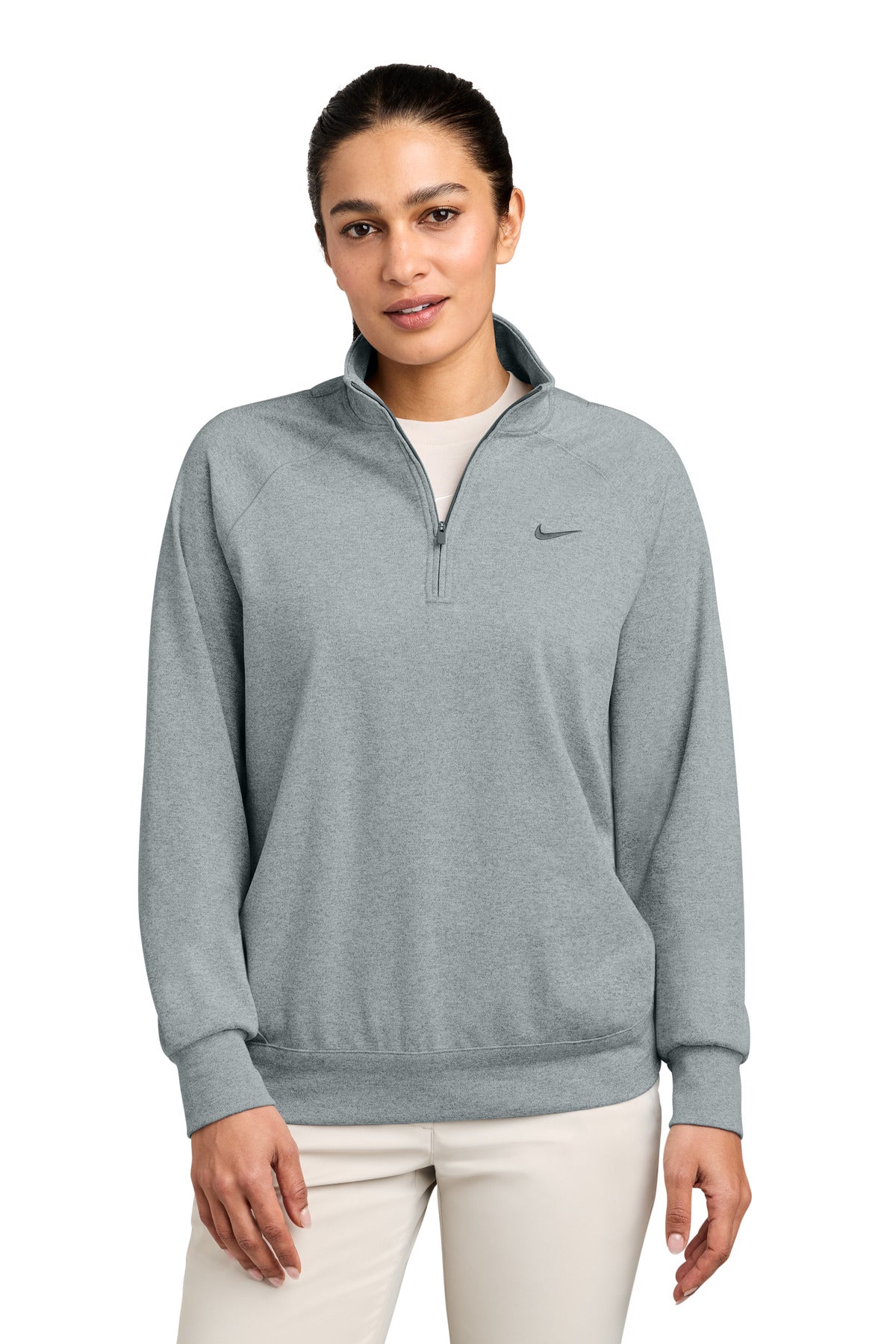 Custom Cool Grey Heather Women's Dri-FIT Primary 1/4-Zip NKIO8129, personalized by SanCanDo Swag in Argyle, TX