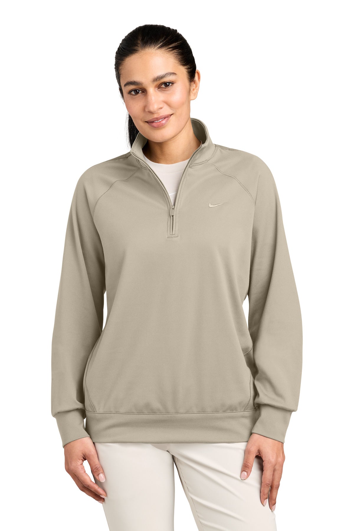 Custom Desert Khaki Women's Dri-FIT Primary 1/4-Zip NKIO8129, personalized by SanCanDo Swag in Argyle, TX
