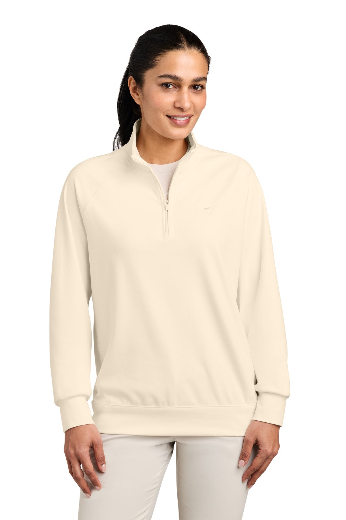 Custom Pale Ivory Women's Dri-FIT Primary 1/4-Zip NKIO8129, personalized by SanCanDo Swag in Argyle, TX