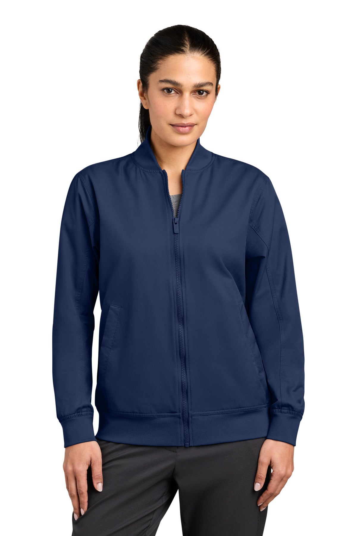 Custom Midnight Navy Women's Bomber Jacket NKIO8132, personalized by SanCanDo Swag in Argyle, TX
