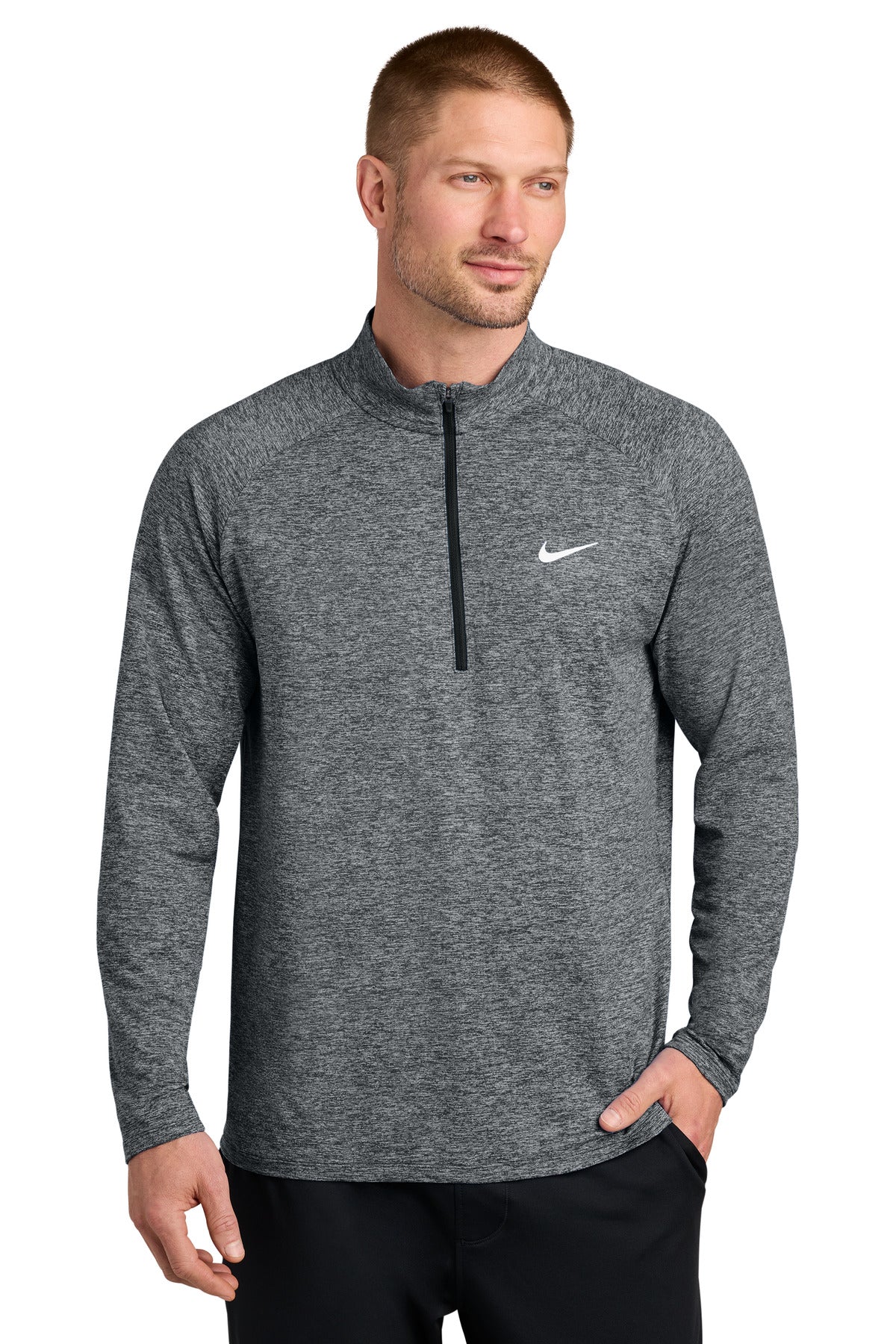 Custom Black Heather Dri-FIT Stride 1/2-Zip NKIO8137, personalized by SanCanDo Swag in Argyle, TX