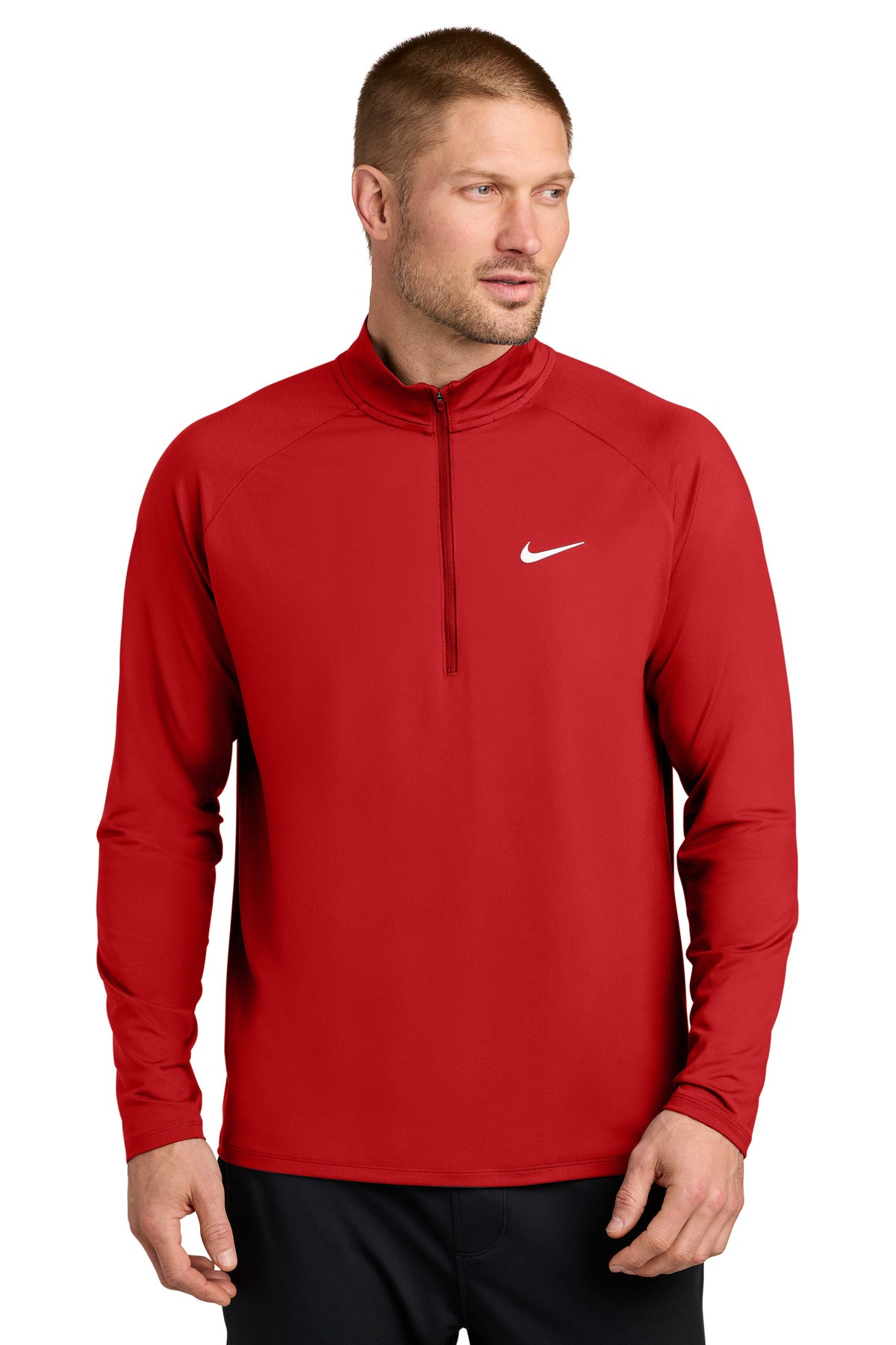 Custom Scarlet Dri-FIT Stride 1/2-Zip NKIO8137, personalized by SanCanDo Swag in Argyle, TX