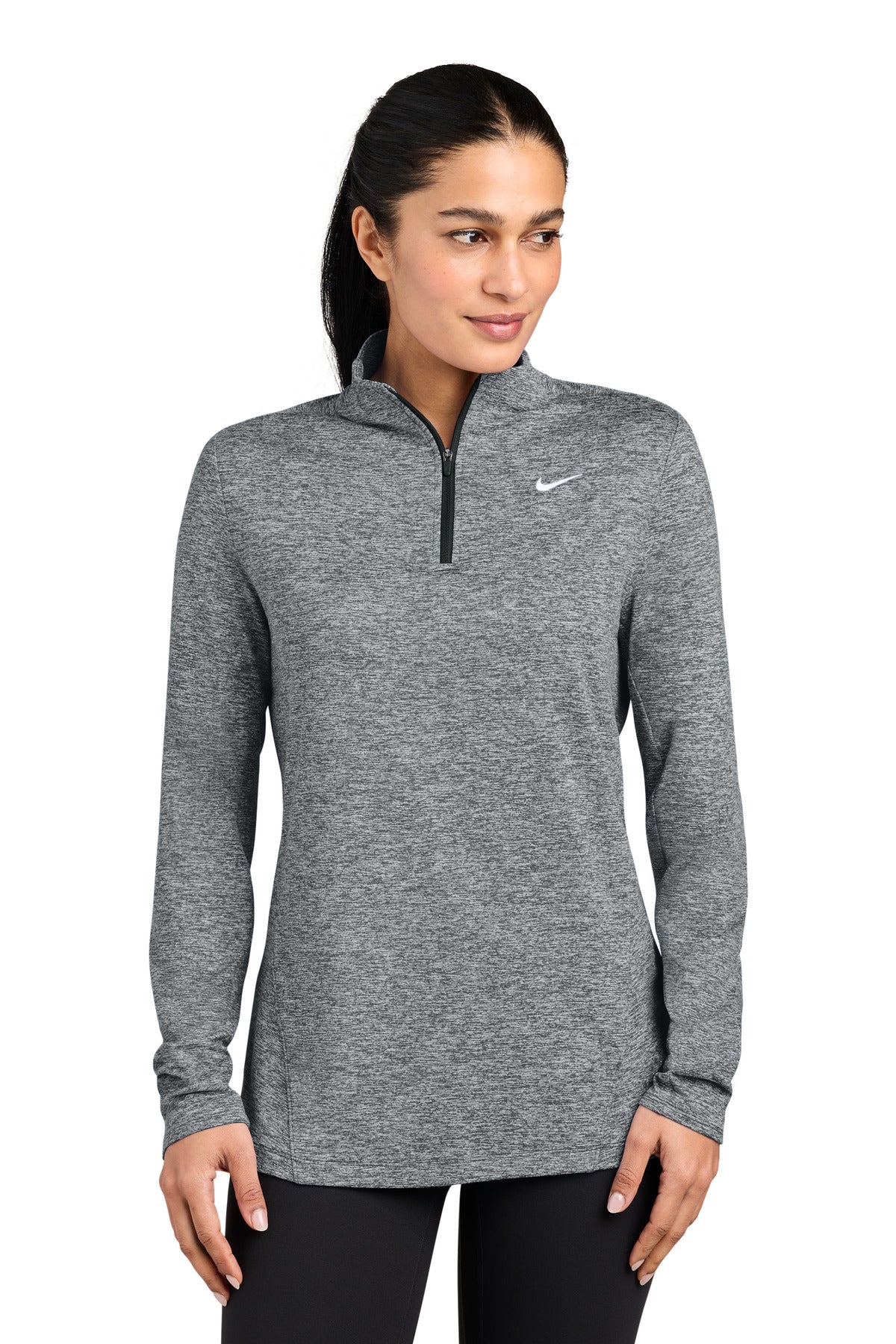 Custom Black Heather Women's Dri-FIT Stride 1/2-Zip NKIO8141, personalized by SanCanDo Swag in Argyle, TX