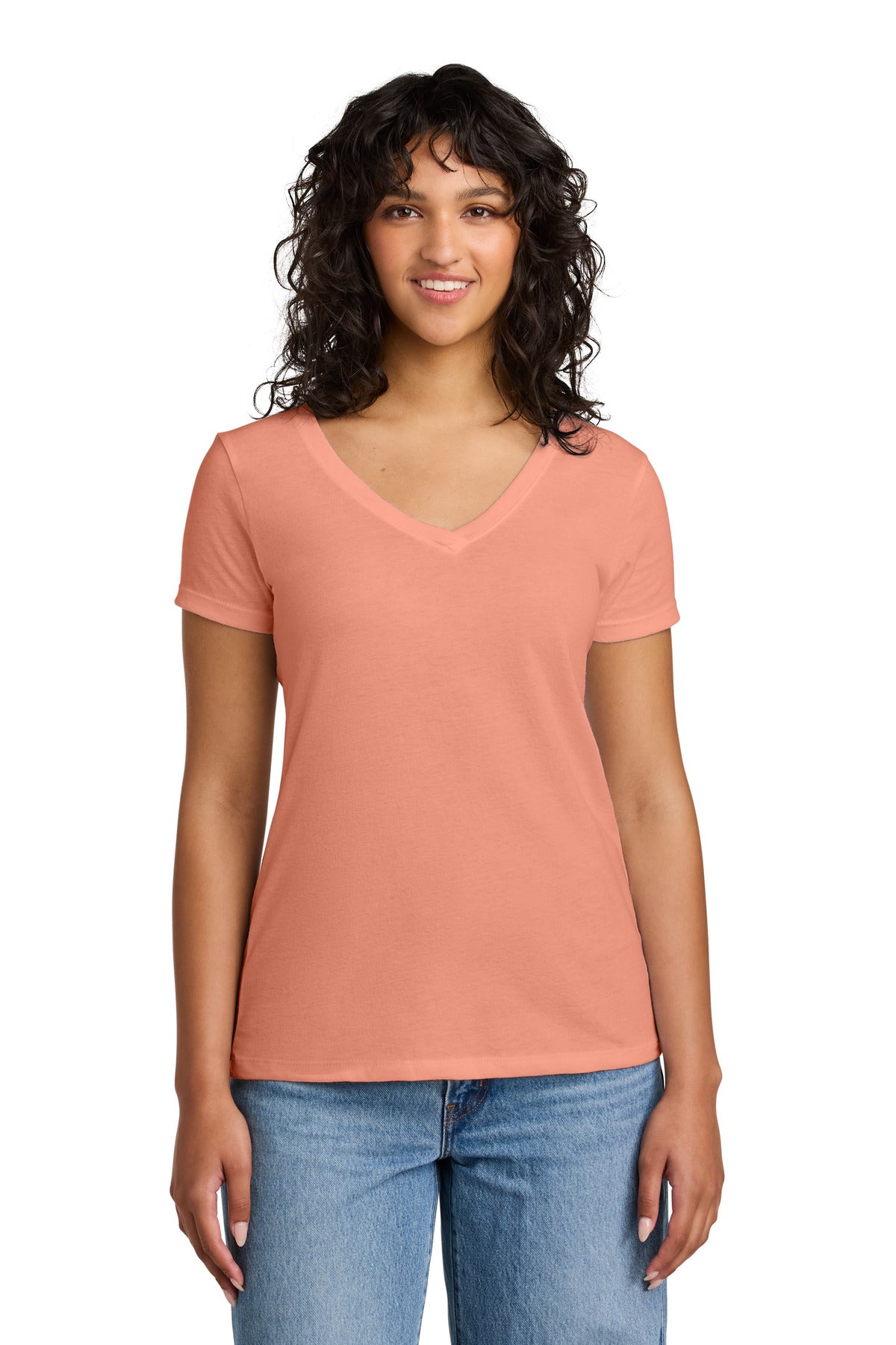 Custom Light Orange Women's Ideal V-Neck Tee NL1540, personalized by SanCanDo Swag in Argyle, TX