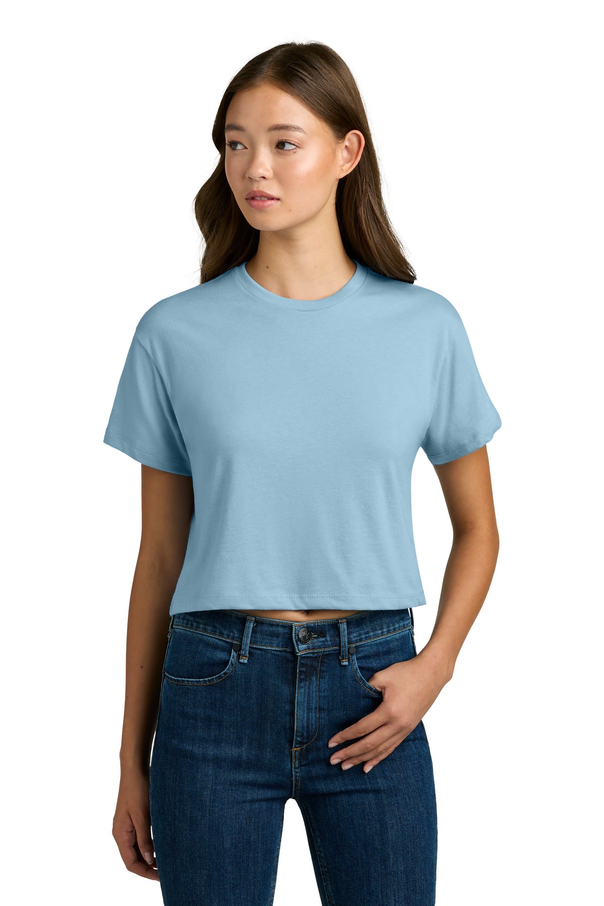 Custom Stonewash Denim Women's Ideal Crop Top NL1580, personalized by SanCanDo Swag in Argyle, TX