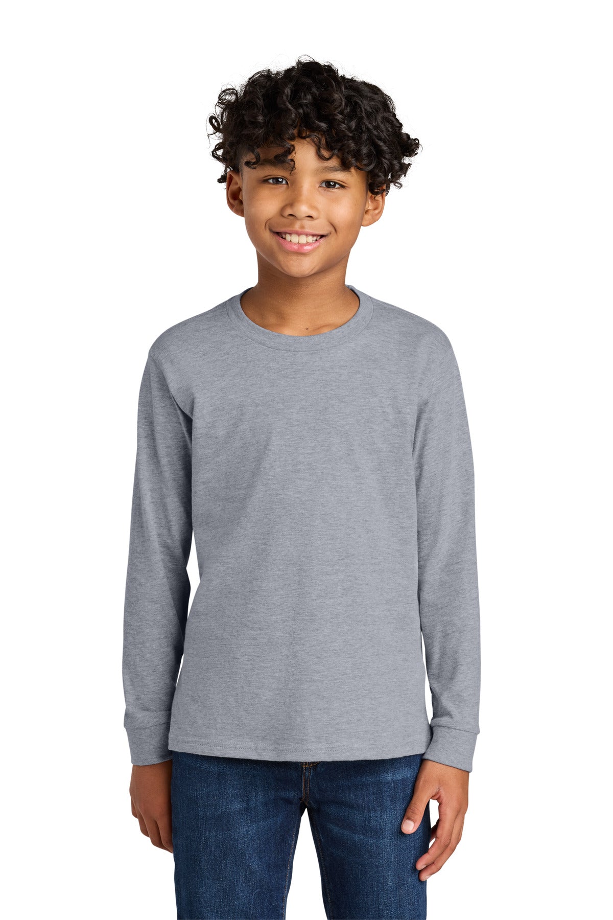 Custom Heather Gray Youth Cotton Long Sleeve Tee NL3311, personalized by SanCanDo Swag in Argyle, TX