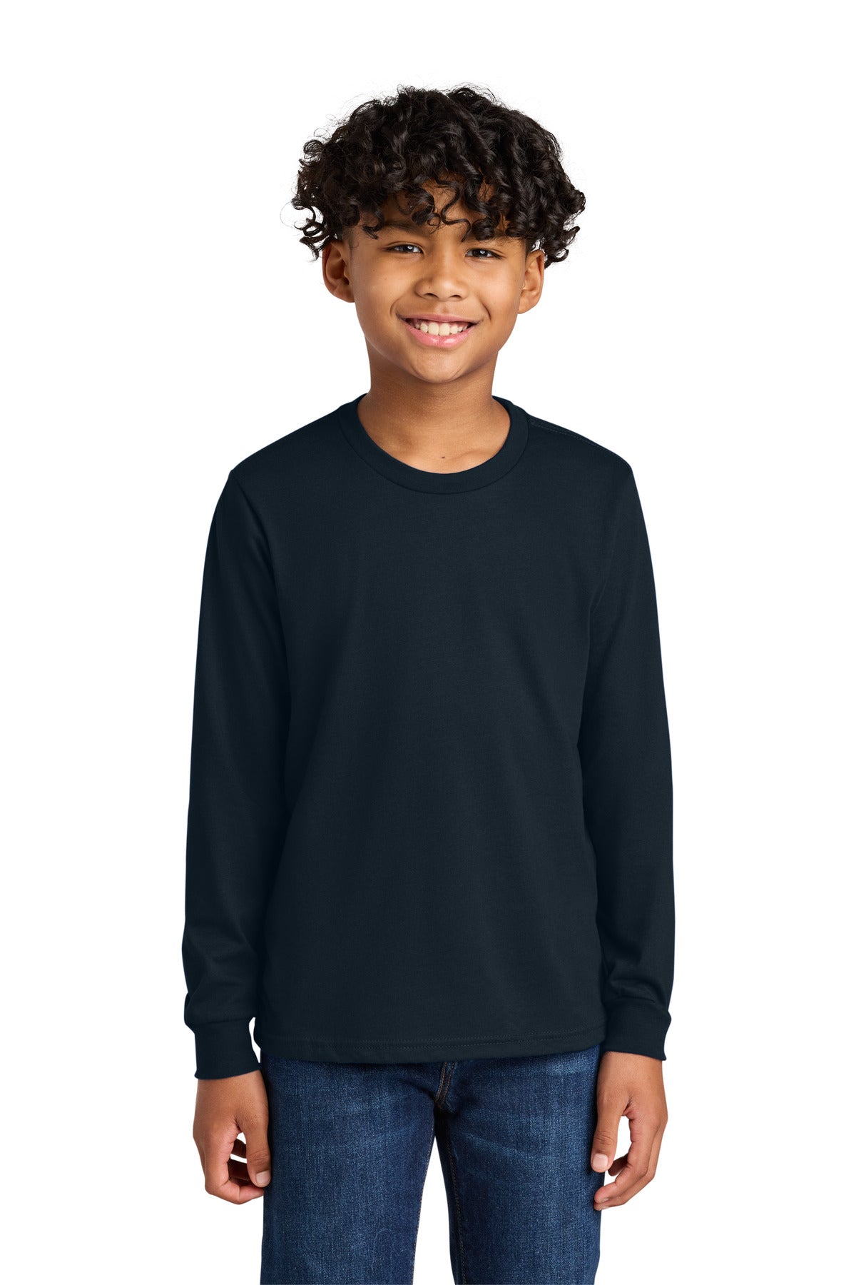 Custom Midnight Navy Youth Cotton Long Sleeve Tee NL3311, personalized by SanCanDo Swag in Argyle, TX