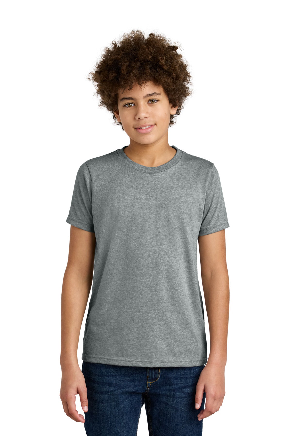 Custom Dark Heather Gray Youth CVC Tee NL3312, personalized by SanCanDo Swag in Argyle, TX
