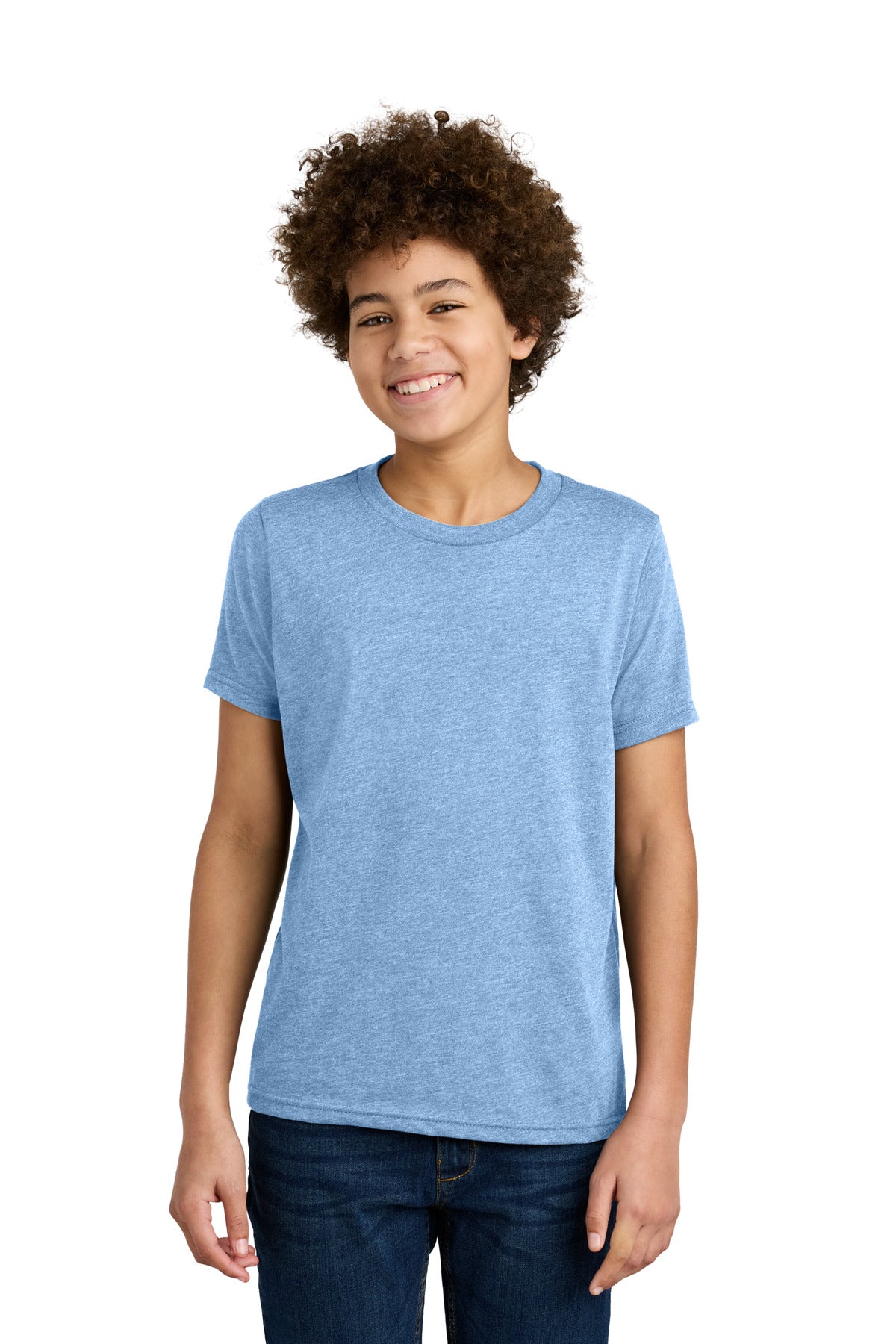 Custom Heather Columbia Blue Youth CVC Tee NL3312, personalized by SanCanDo Swag in Argyle, TX