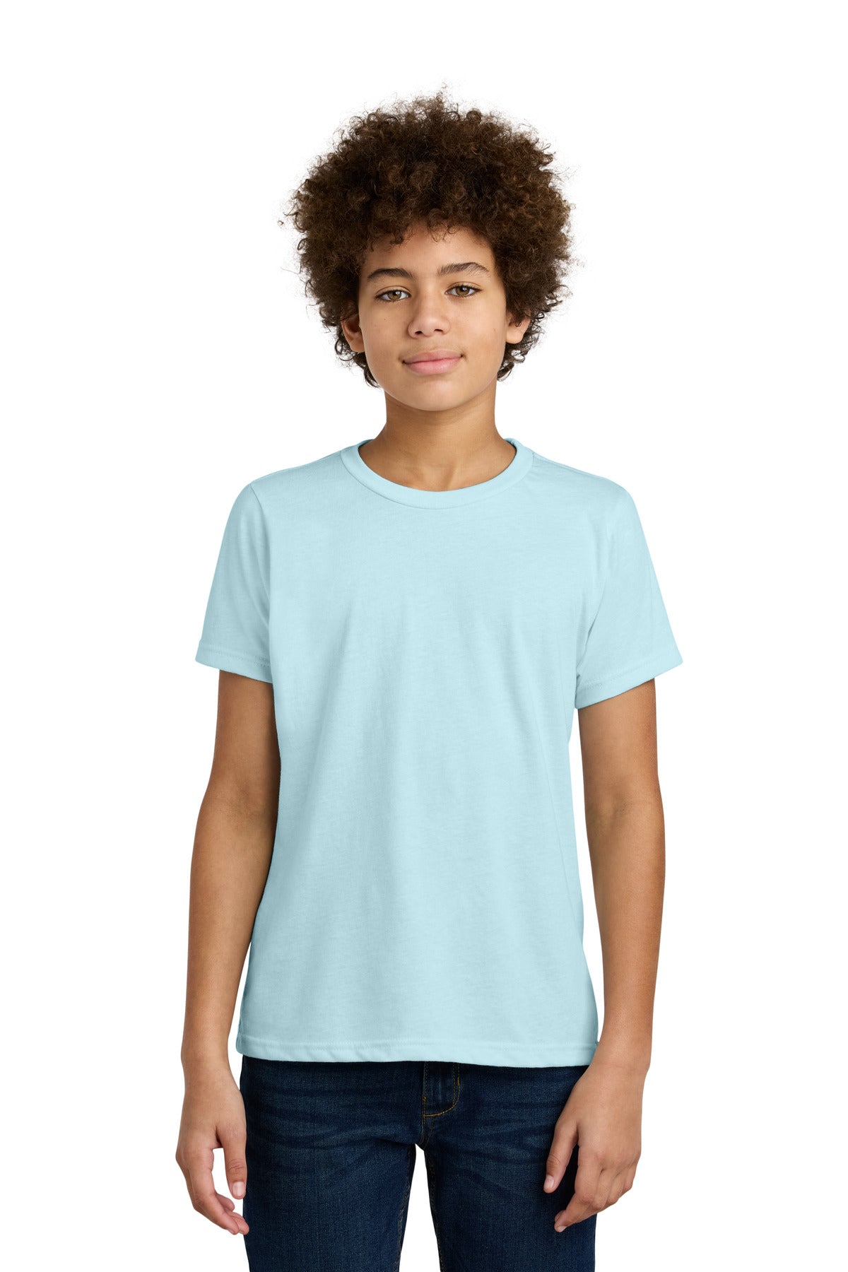 Custom Ice Blue Youth CVC Tee NL3312, personalized by SanCanDo Swag in Argyle, TX