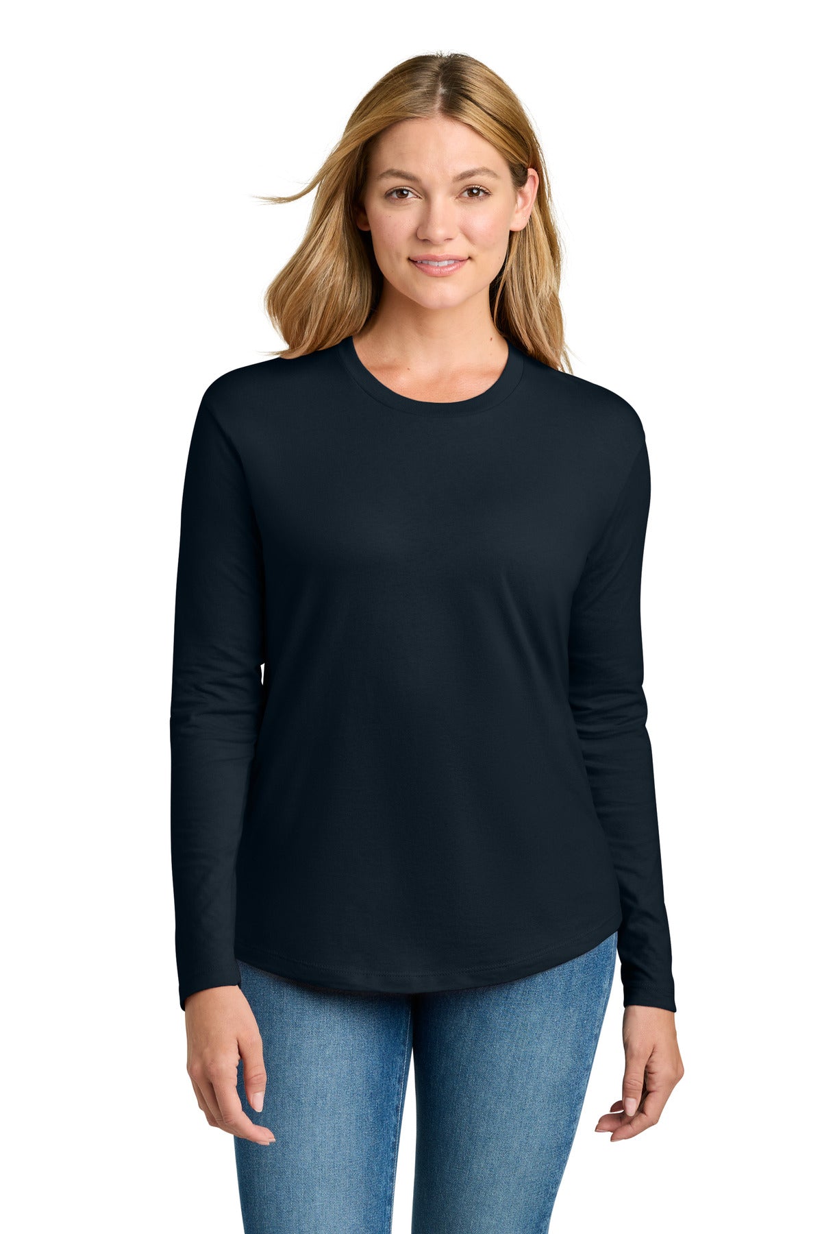 Custom Midnight Navy Women's Cotton Relaxed Long Sleeve Tee NL3911, personalized by SanCanDo Swag in Argyle, TX