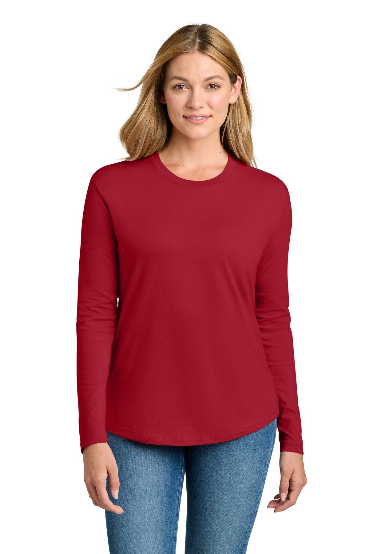 Custom Red Women's Cotton Relaxed Long Sleeve Tee NL3911, personalized by SanCanDo Swag in Argyle, TX