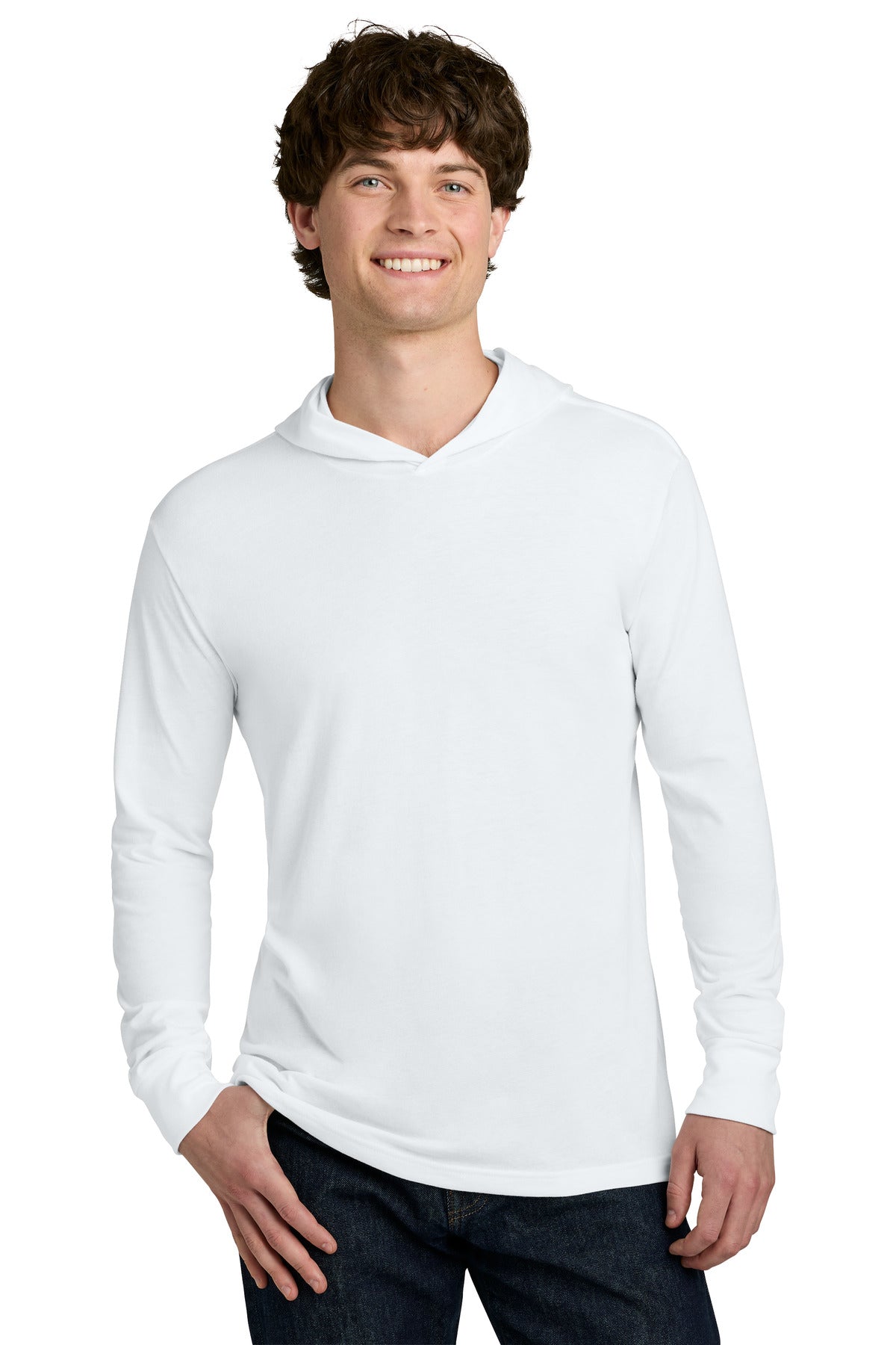 Custom White CVC Long Sleeve Hoodie NL6221, personalized by SanCanDo Swag in Argyle, TX