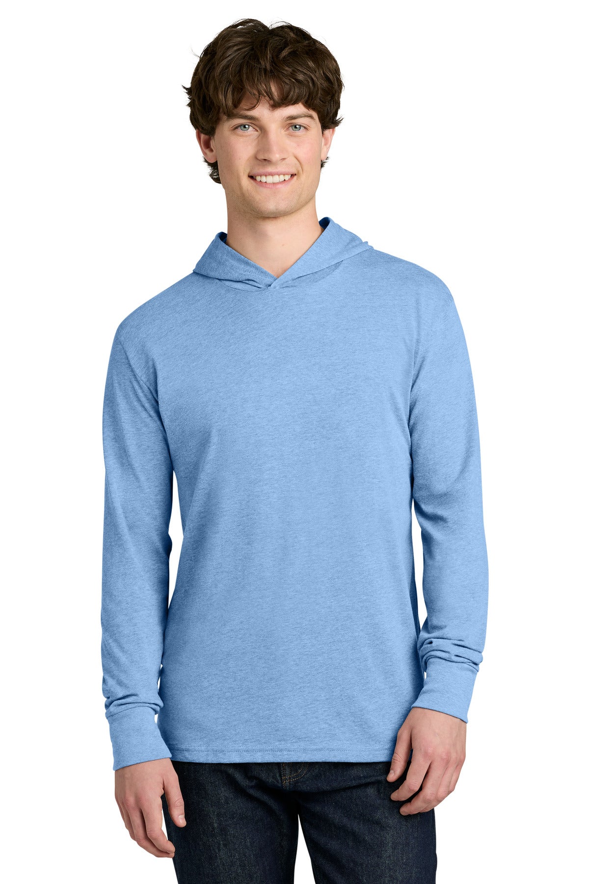 Custom Heather Columbia Blue CVC Long Sleeve Hoodie NL6221, personalized by SanCanDo Swag in Argyle, TX